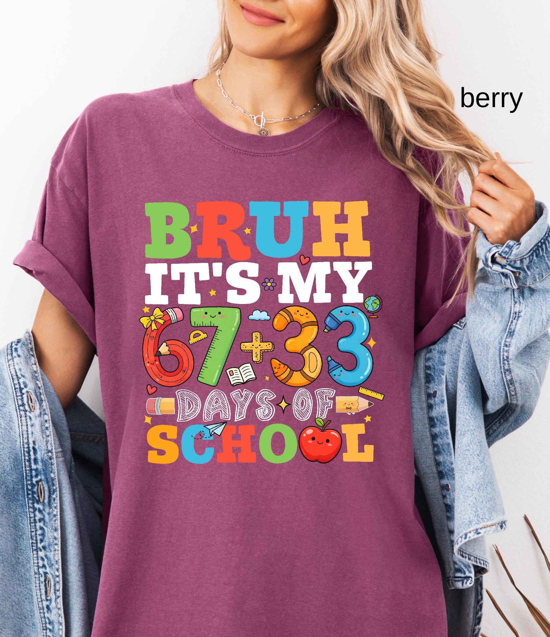 Comfort Colors© Bruh It's My 67+33 Days Of School Shirt, I Survived Classroom 100th Day Of School Shirt for Kids, Teacher Appreciation Gift