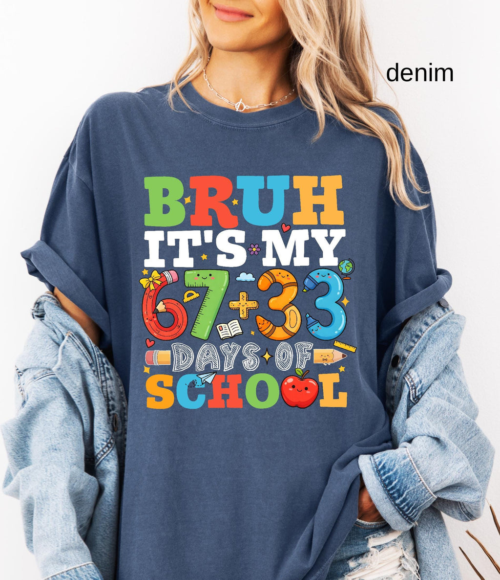 Comfort Colors© Bruh It's My 67+33 Days Of School Shirt, I Survived Classroom 100th Day Of School Shirt for Kids, Teacher Appreciation Gift