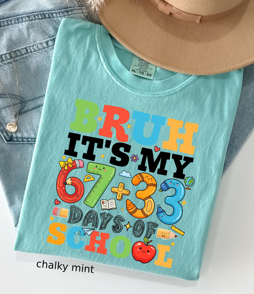 Comfort Colors© Bruh It's My 67+33 Days Of School Shirt, I Survived Classroom 100th Day Of School Shirt for Kids, Teacher Appreciation Gift