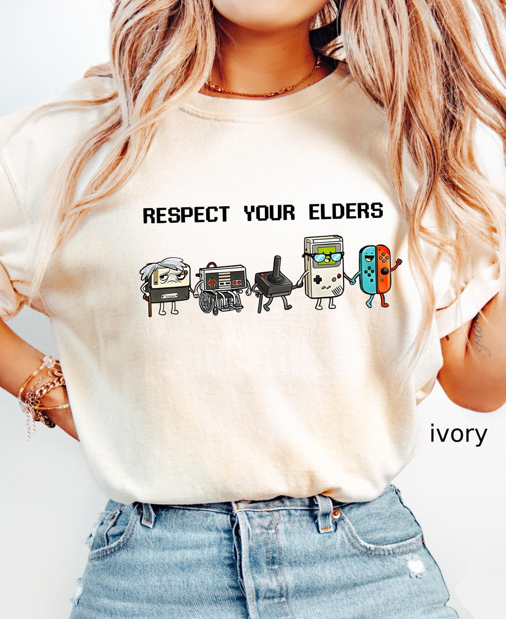 Comfort Colors© Respect Your Elders Gaming Shirt, Vintage Funny Old Gamer Tee, Retro Video Game T-Shirt