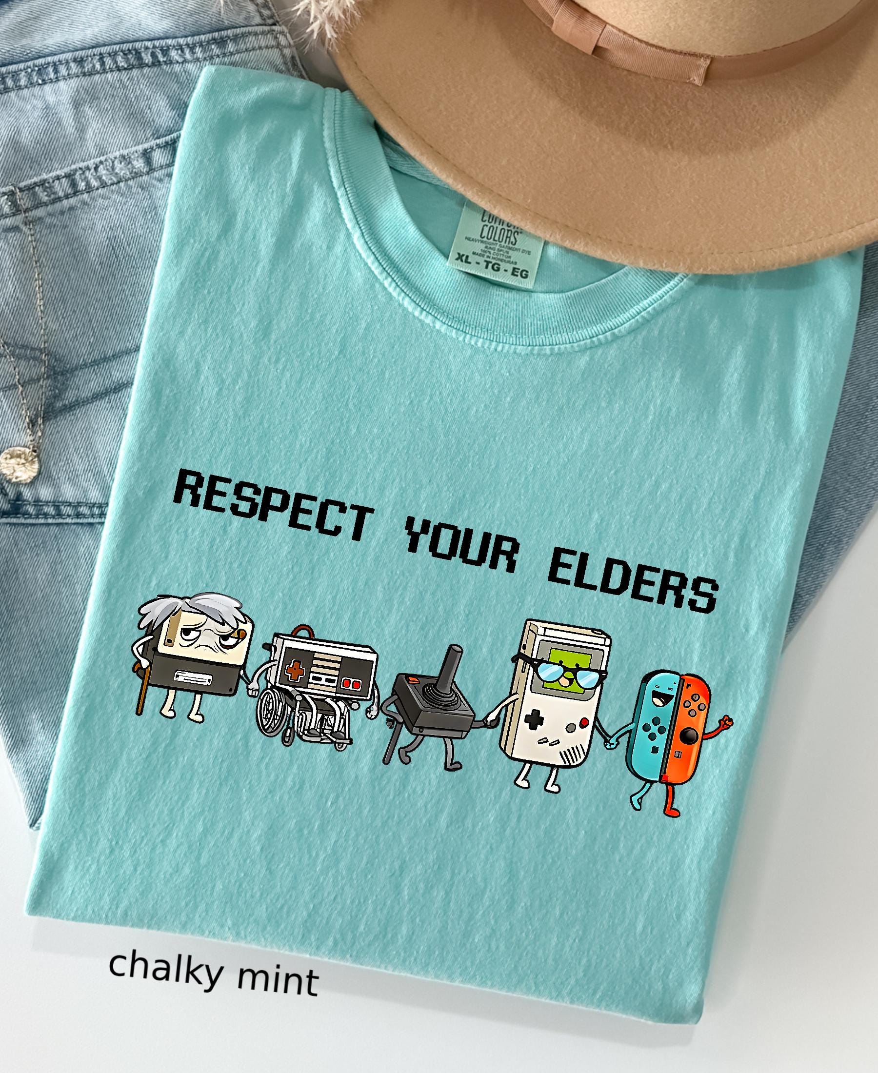 Comfort Colors© Respect Your Elders Gaming Shirt, Vintage Funny Old Gamer Tee, Retro Video Game T-Shirt