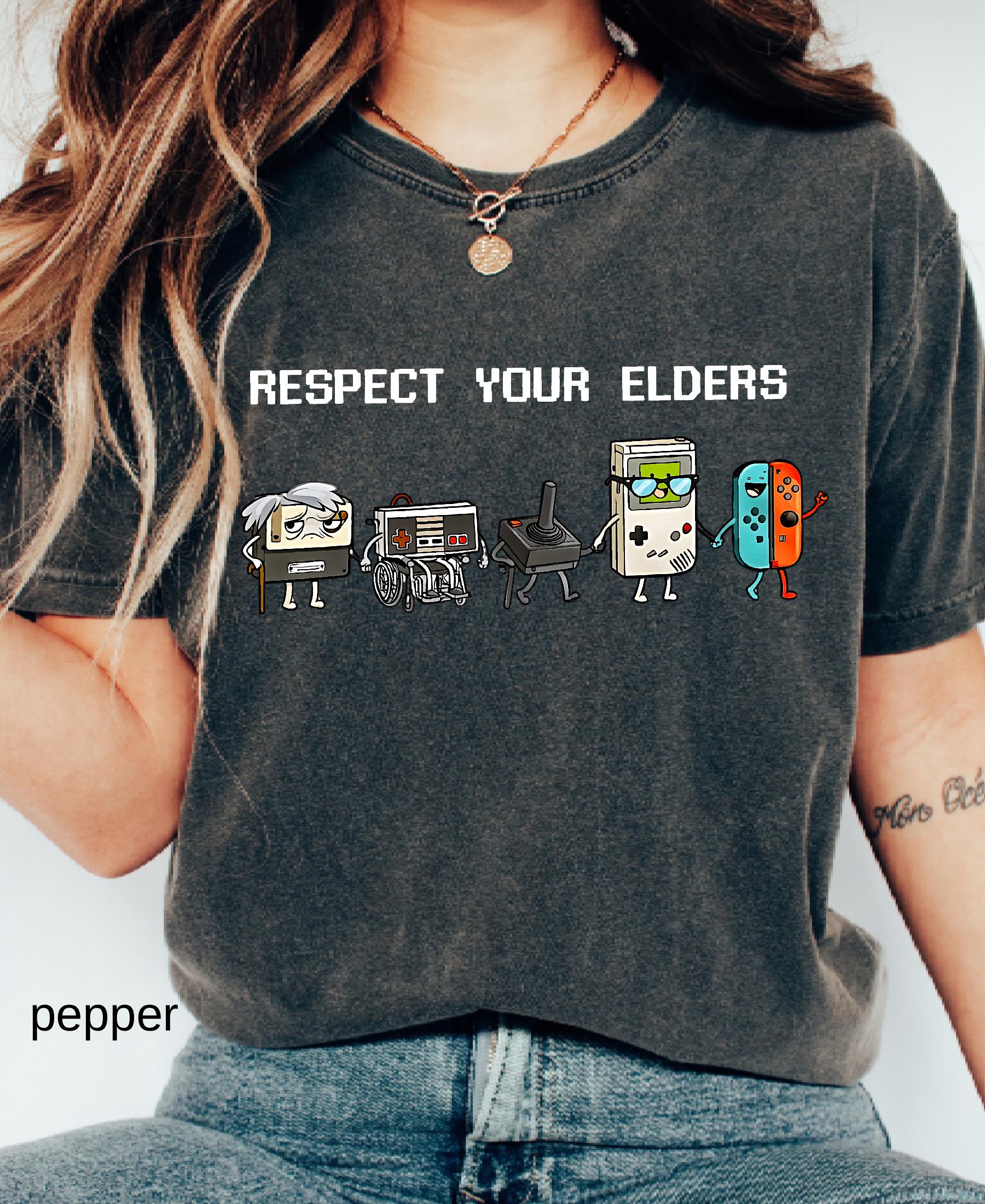 Comfort Colors© Respect Your Elders Gaming Shirt, Vintage Funny Old Gamer Tee, Retro Video Game T-Shirt