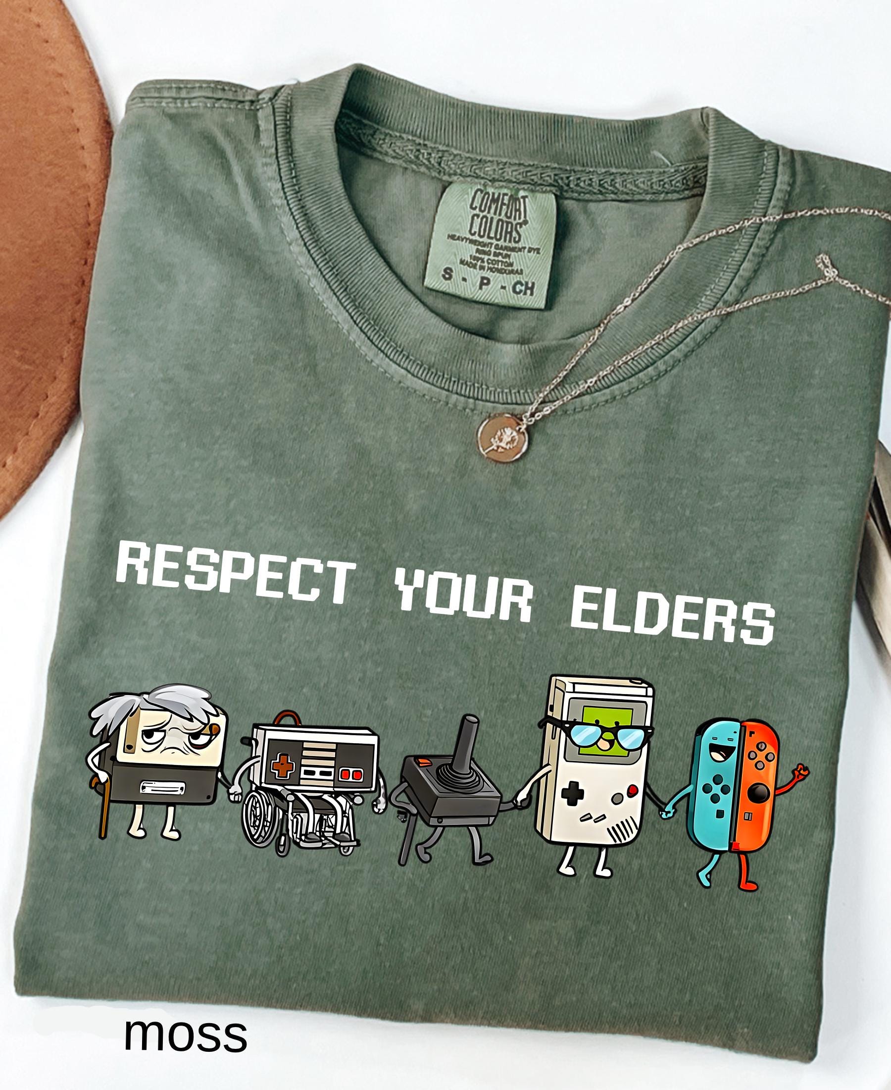 Comfort Colors© Respect Your Elders Gaming Shirt, Vintage Funny Old Gamer Tee, Retro Video Game T-Shirt