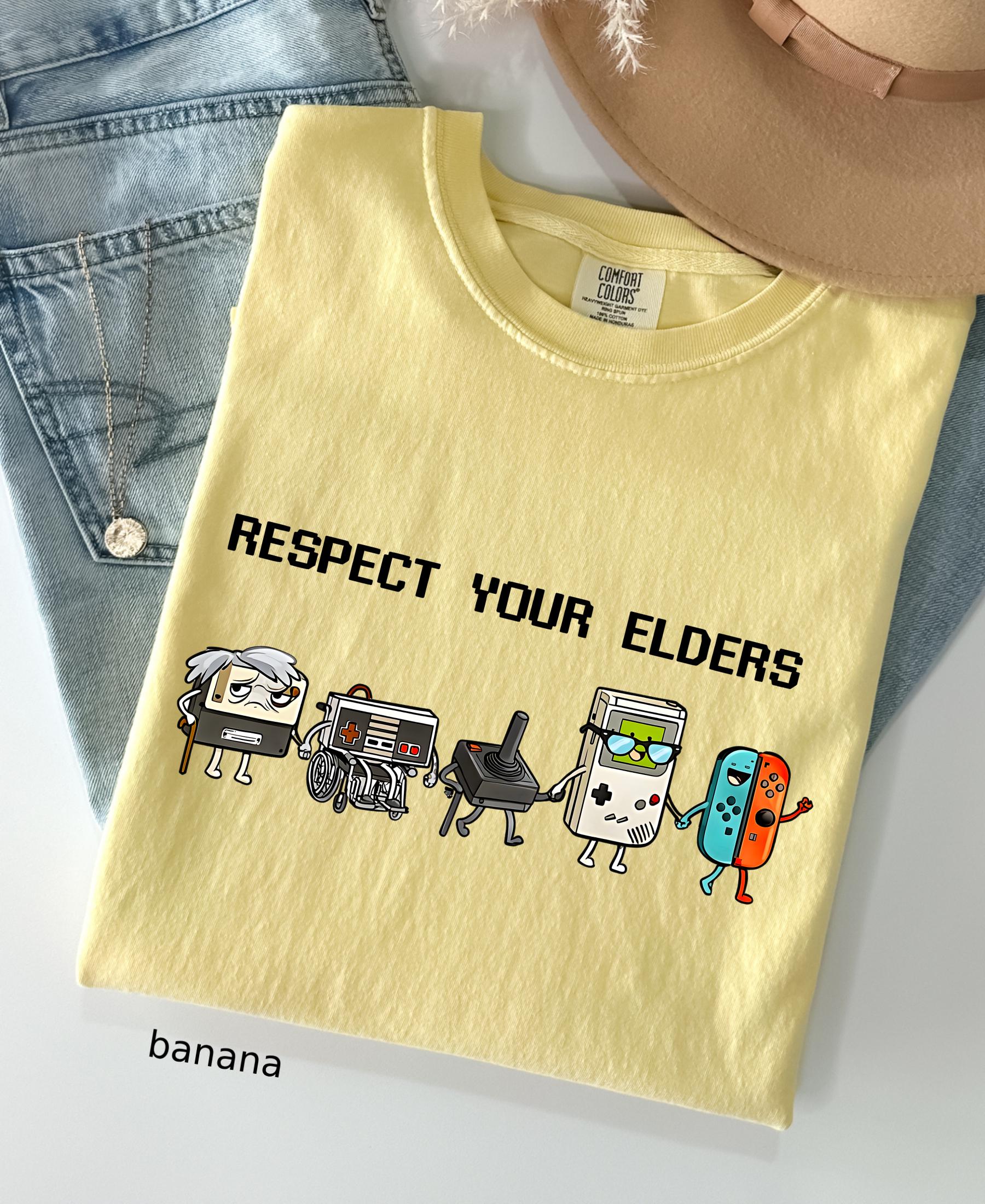 Comfort Colors© Respect Your Elders Gaming Shirt, Vintage Funny Old Gamer Tee, Retro Video Game T-Shirt