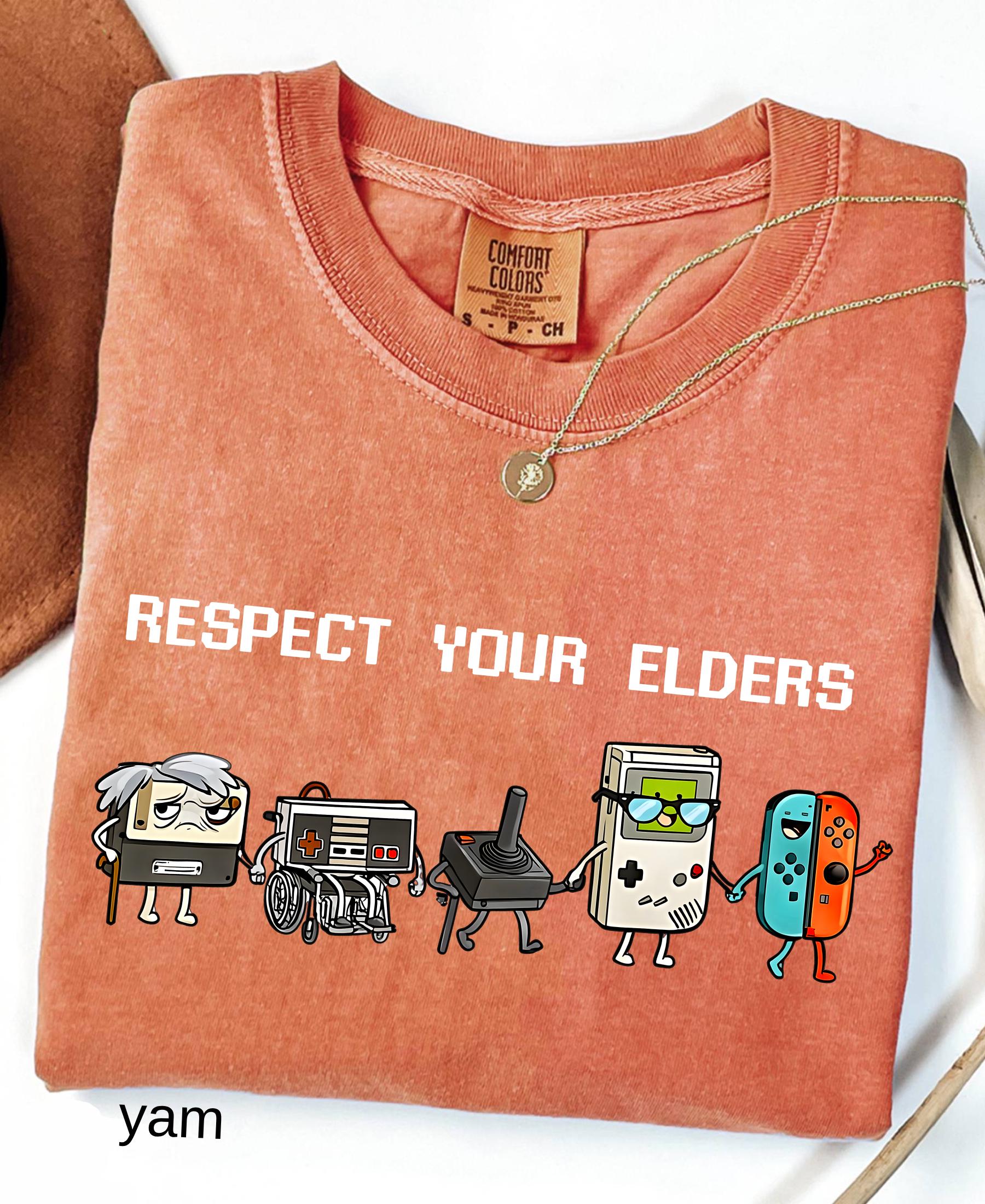Comfort Colors© Respect Your Elders Gaming Shirt, Vintage Funny Old Gamer Tee, Retro Video Game T-Shirt