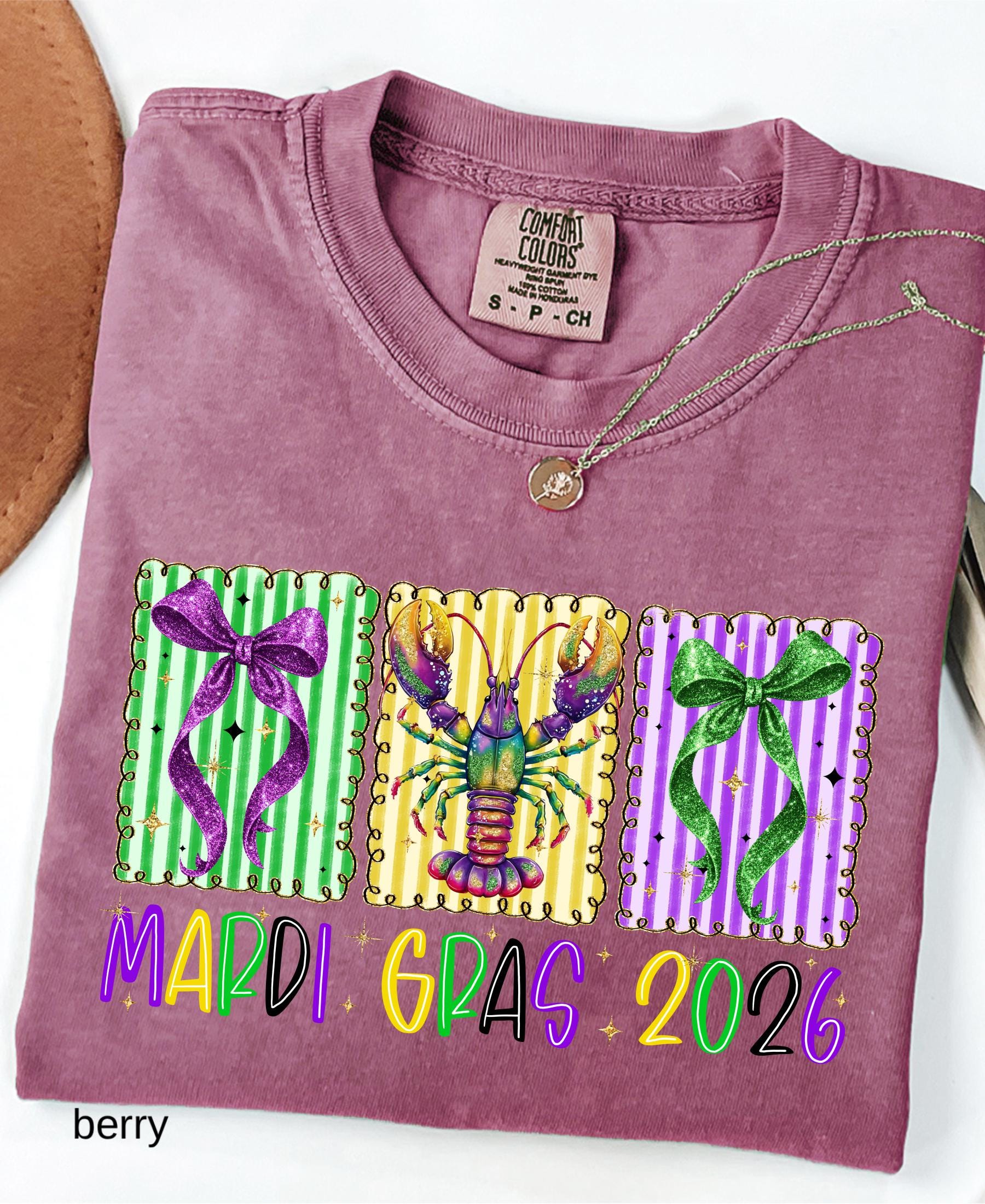 Comfort Colors© Mardi Gras 2026 Shirt: Crawfish And Coquette Bow Carnival Tee, Fat Tuesday New Orleans Festival Women Gift