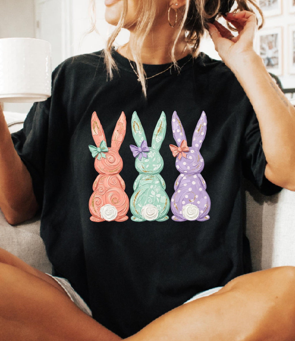 Comfort Colors© Retro Easter Bunny Shirt: Coquette Bow Spring Womens Easter Shirt, Happy Pastel Easter Mama Shirt