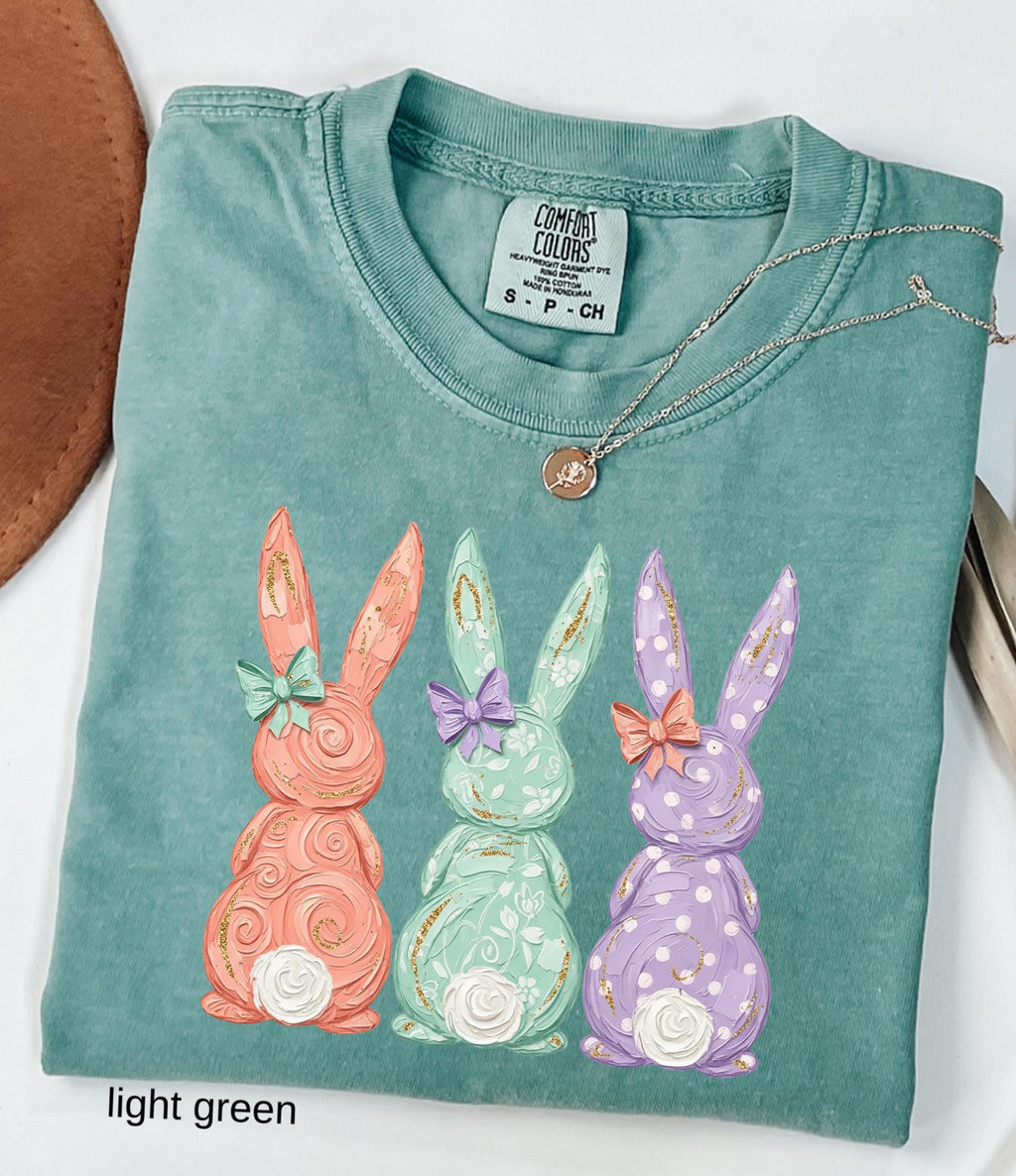 Comfort Colors© Retro Easter Bunny Shirt: Coquette Bow Spring Womens Easter Shirt, Happy Pastel Easter Mama Shirt