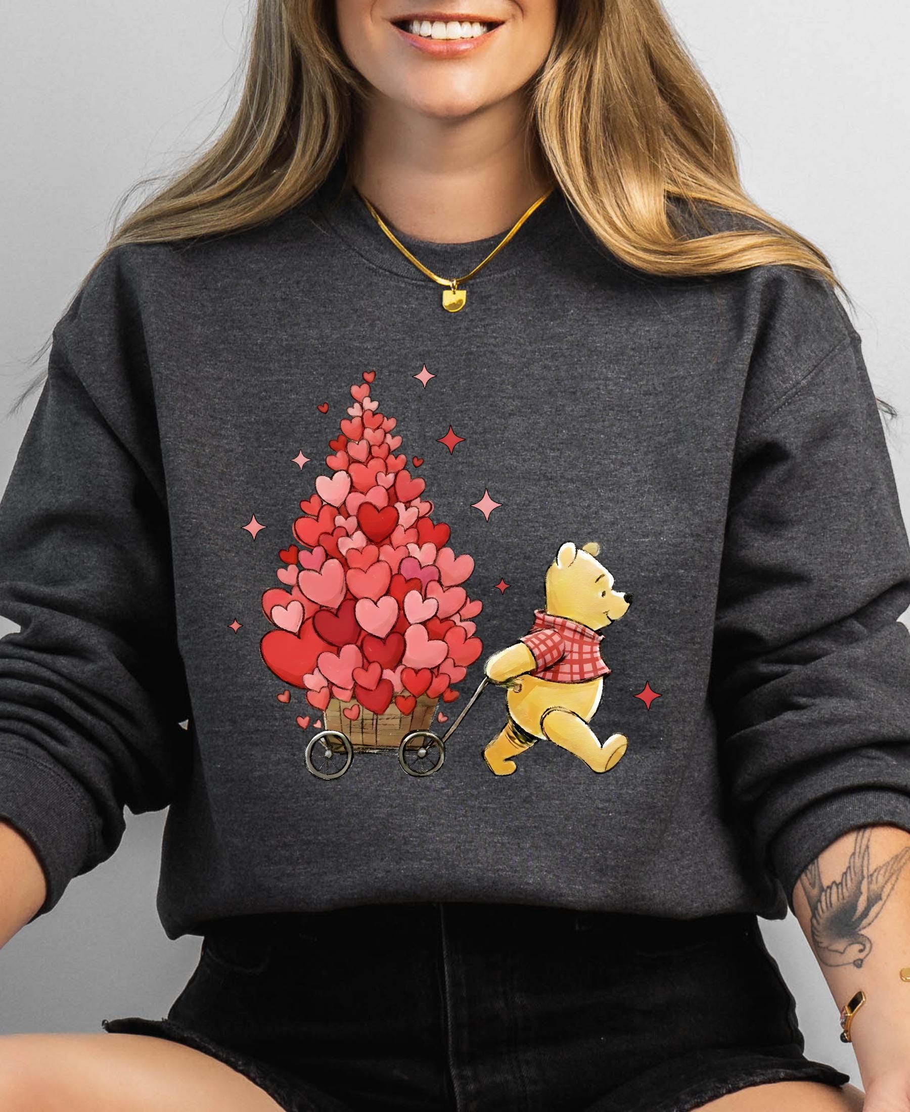 Valentine's Day Winnie the Pooh Sweatshirt, Heart Balloon Disney Valentine Day Sweater Lover Gift