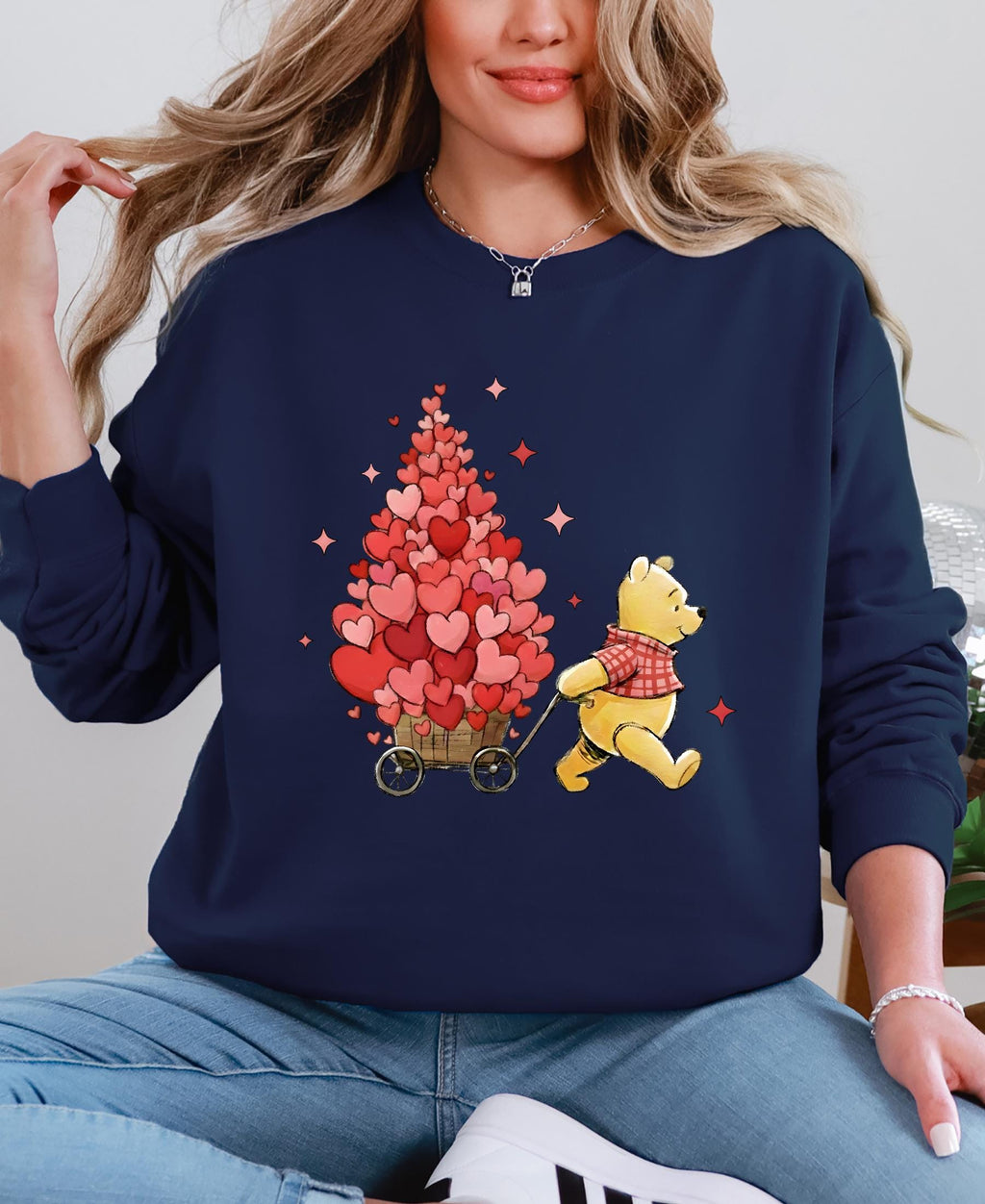 Valentine's Day Winnie the Pooh Sweatshirt, Heart Balloon Disney Valentine Day Sweater Lover Gift