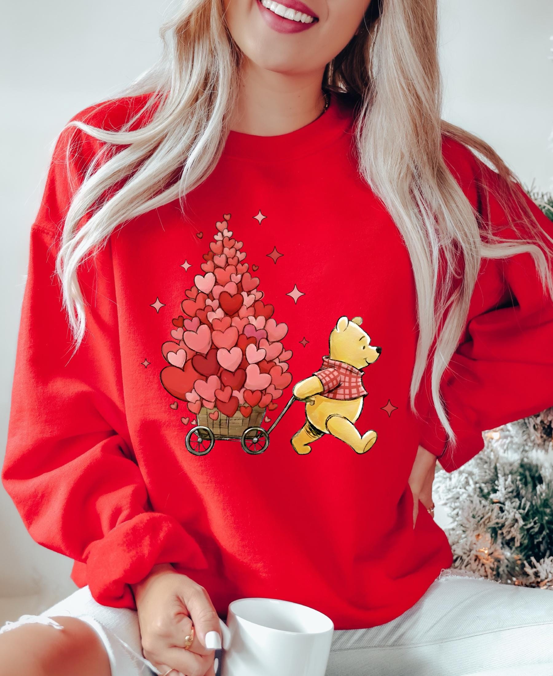 Valentine's Day Winnie the Pooh Sweatshirt, Heart Balloon Disney Valentine Day Sweater Lover Gift