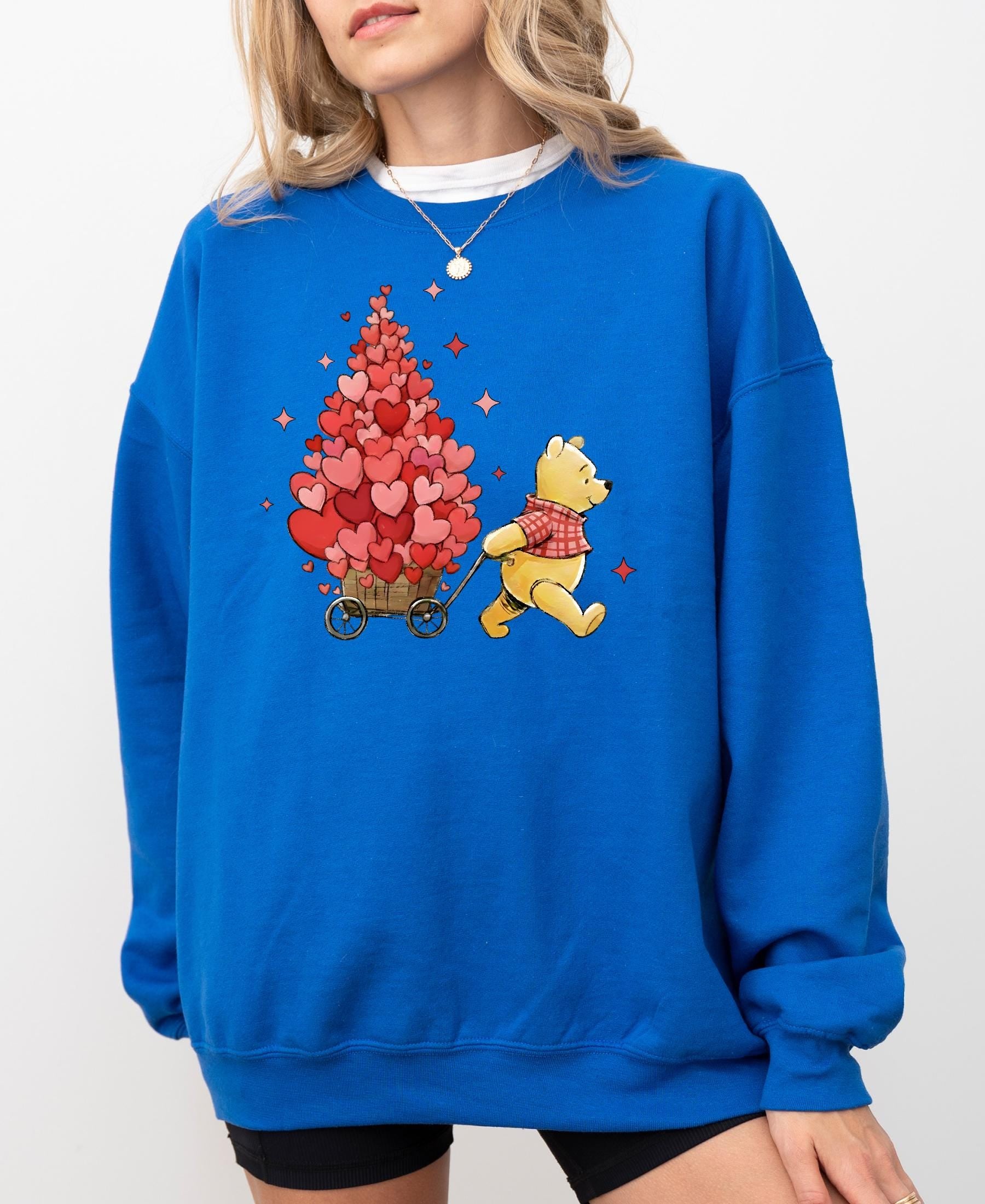 Valentine's Day Winnie the Pooh Sweatshirt, Heart Balloon Disney Valentine Day Sweater Lover Gift