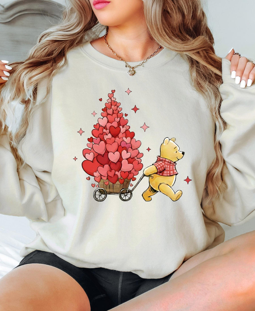 Valentine's Day Winnie the Pooh Sweatshirt, Heart Balloon Disney Valentine Day Sweater Lover Gift