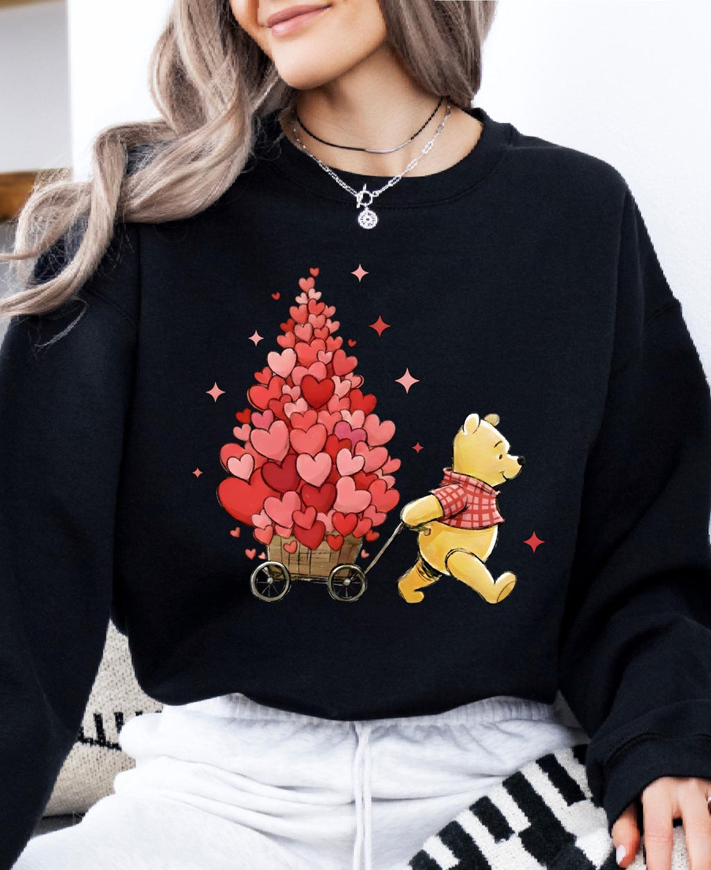 Valentine's Day Winnie the Pooh Sweatshirt, Heart Balloon Disney Valentine Day Sweater Lover Gift