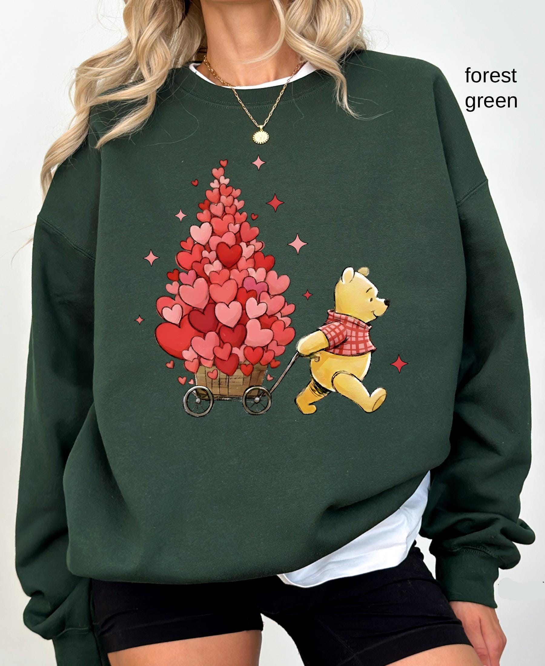 Valentine's Day Winnie the Pooh Sweatshirt, Heart Balloon Disney Valentine Day Sweater Lover Gift