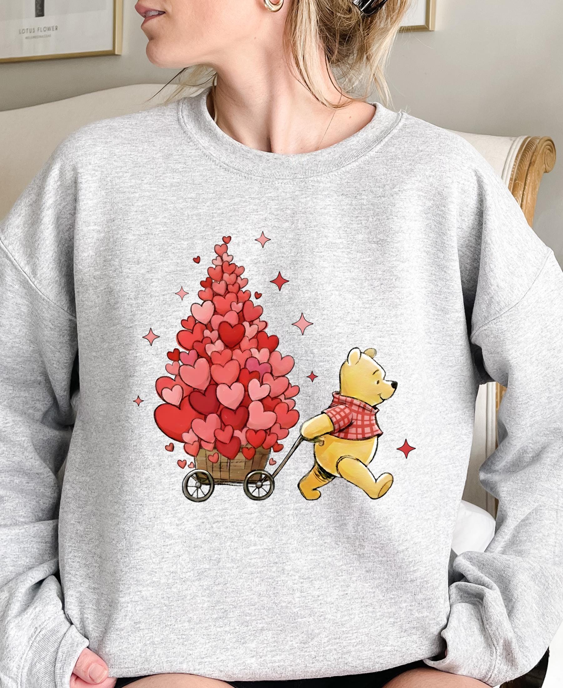 Valentine's Day Winnie the Pooh Sweatshirt, Heart Balloon Disney Valentine Day Sweater Lover Gift