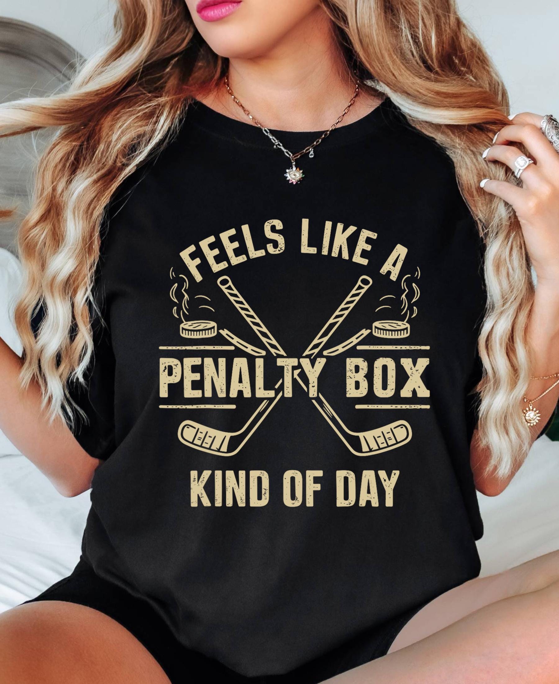 Comfort Colors© Feels Like A Penalty Box Kind Of Day Shirt: Funny Hockey Player Gift, Cozy Ice Hockey Mom Tee, Game Day Fan Player Jersey
