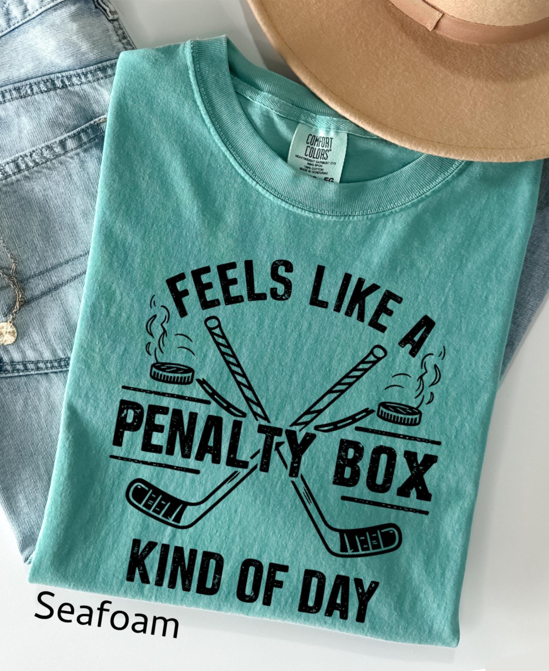 Comfort Colors© Feels Like A Penalty Box Kind Of Day Shirt: Funny Hockey Player Gift, Cozy Ice Hockey Mom Tee, Game Day Fan Player Jersey