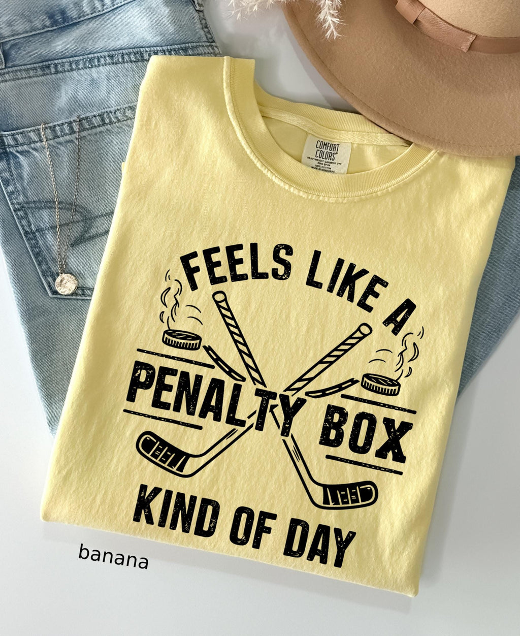Comfort Colors© Feels Like A Penalty Box Kind Of Day Shirt: Funny Hockey Player Gift, Cozy Ice Hockey Mom Tee, Game Day Fan Player Jersey
