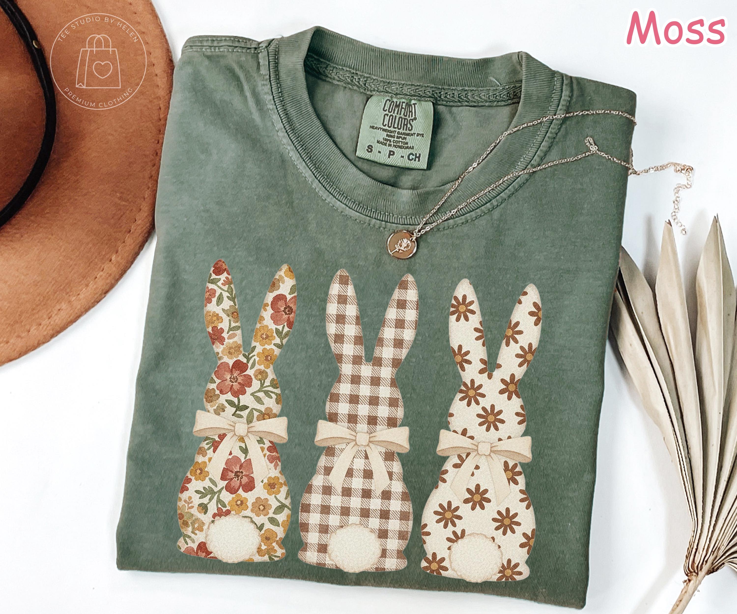 Comfort Colors Easter Bunny Shirt, Floral Gingham Tee