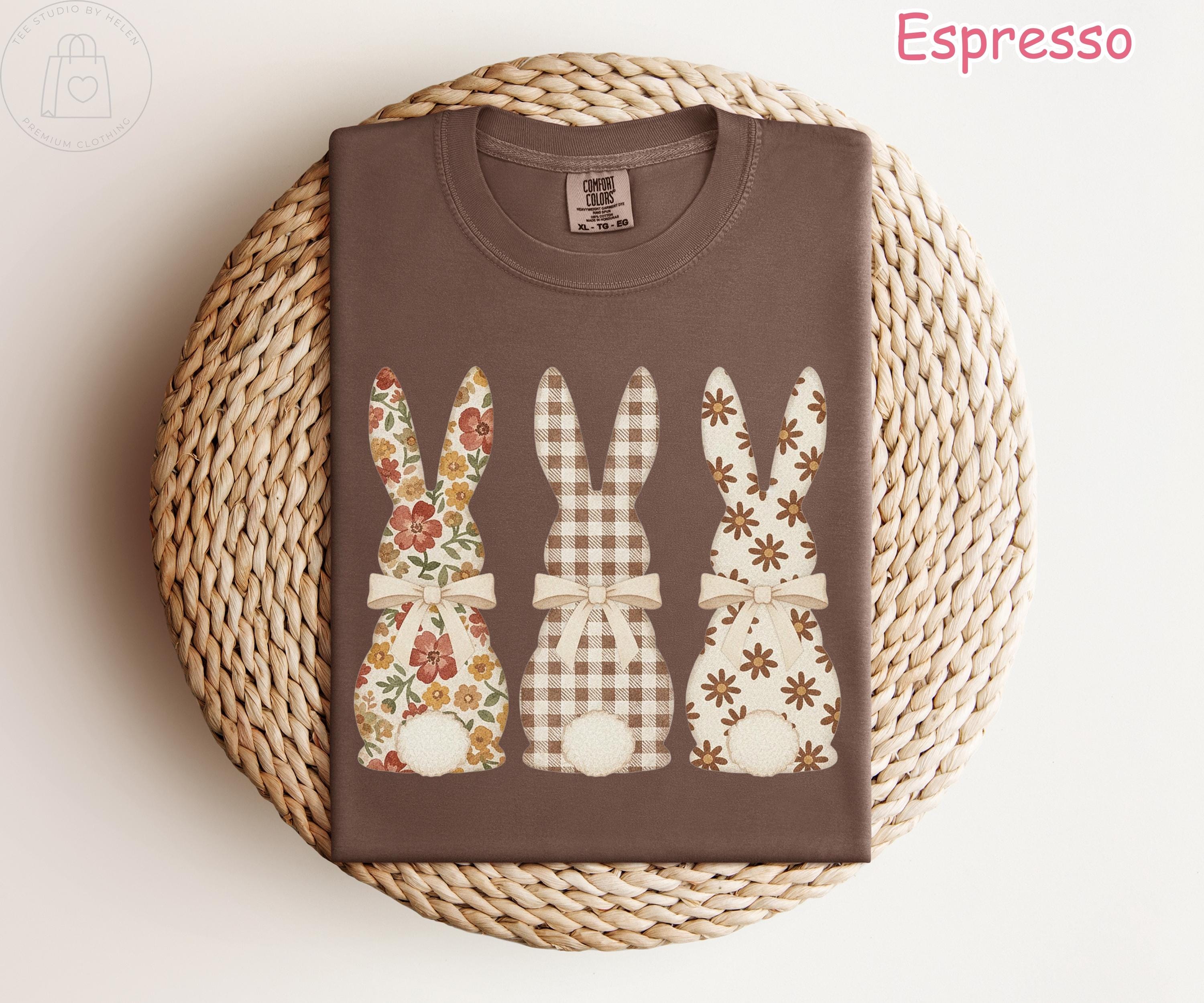 Comfort Colors Easter Bunny Shirt, Floral Gingham Tee