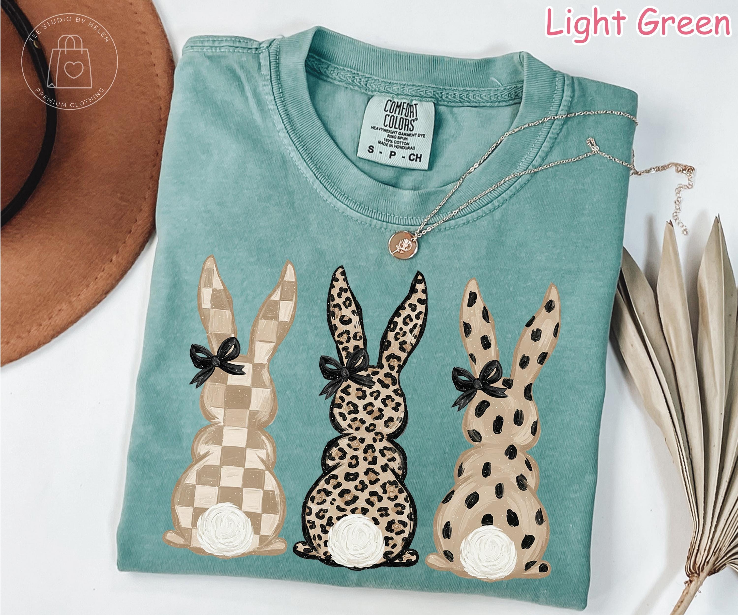 Comfort Colors® Checkered Leopard Print Easter Bunny Shirt, Neutral Bunny Graphic Tee, Cute Spring Bunny Shirt, Easter Gift for Women
