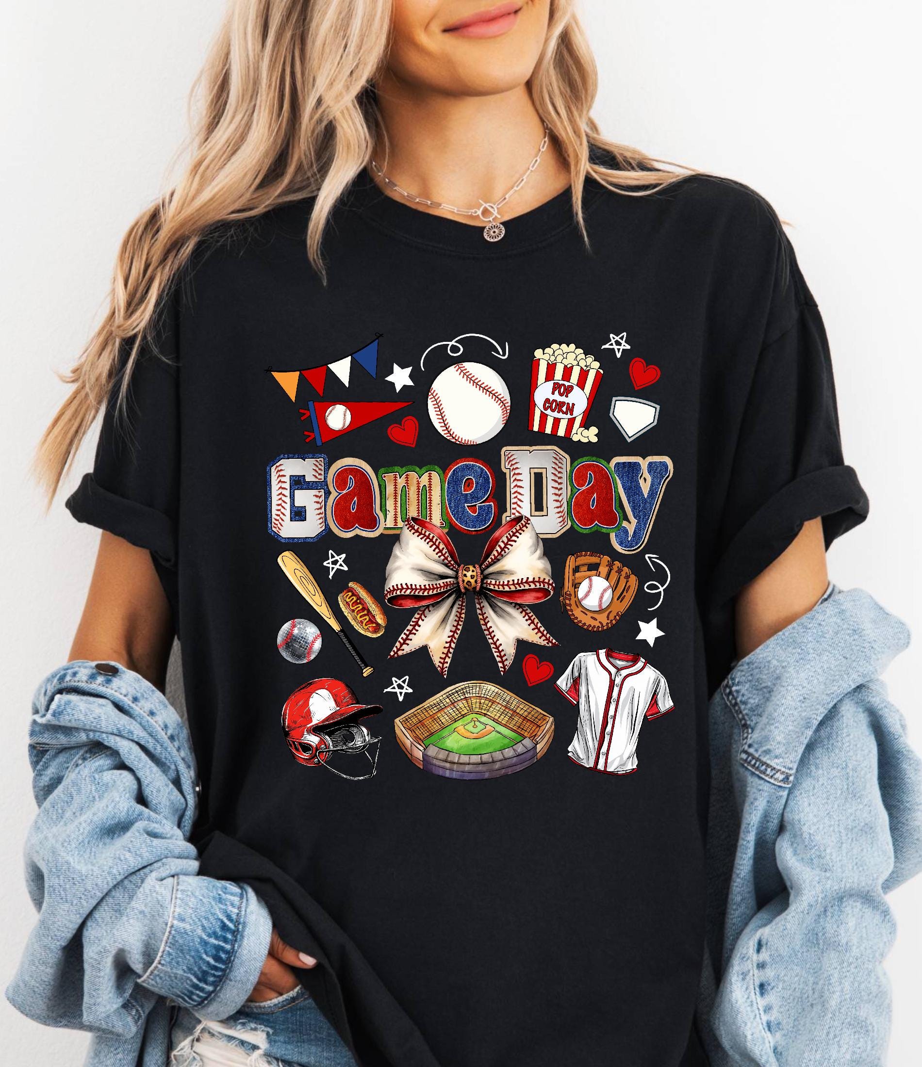 Game Day Baseball Bow Comfort Colors© Shirt: Ballpark Mama Shirt, Sport Game Day Mom Shirt, Baseball Season Tee, Baseball Lover Gift