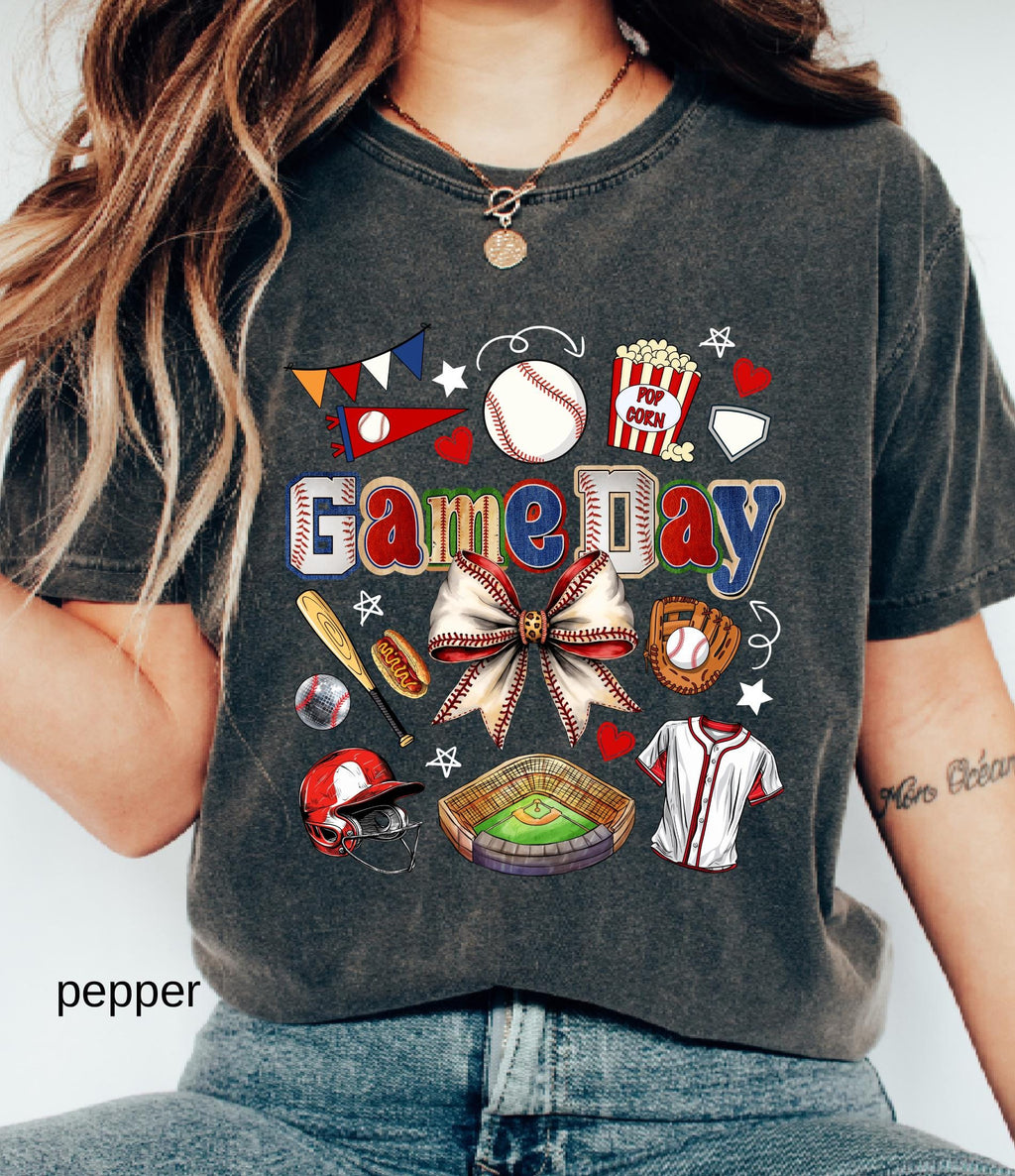 Game Day Baseball Bow Comfort Colors© Shirt: Ballpark Mama Shirt, Sport Game Day Mom Shirt, Baseball Season Tee, Baseball Lover Gift