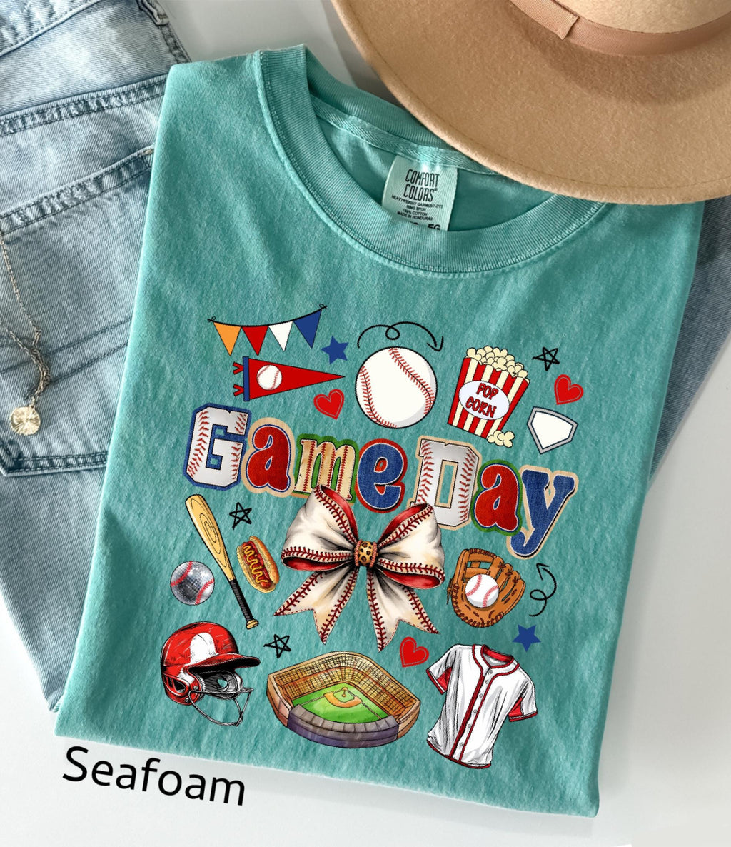 Game Day Baseball Bow Comfort Colors© Shirt: Ballpark Mama Shirt, Sport Game Day Mom Shirt, Baseball Season Tee, Baseball Lover Gift