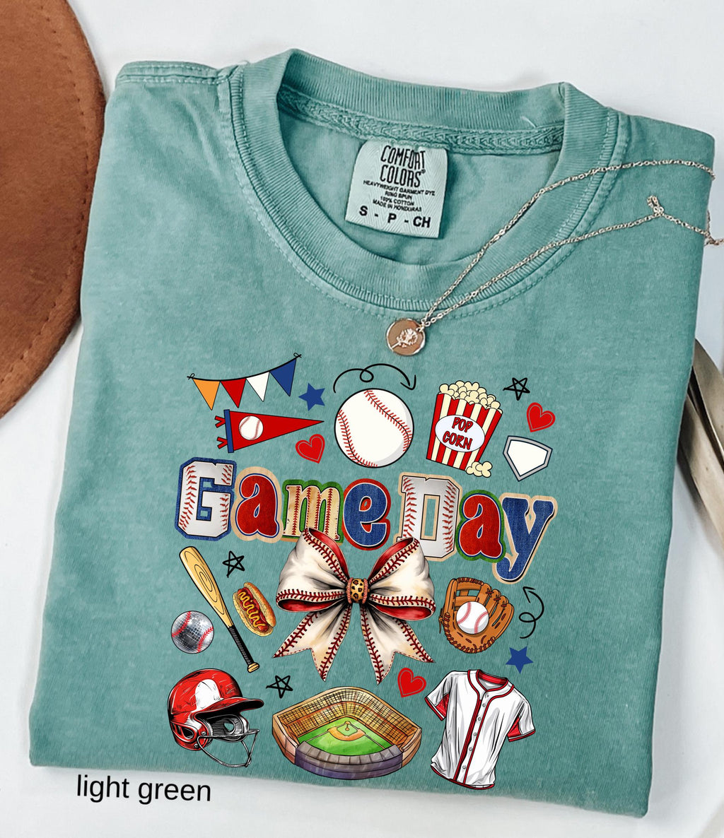 Game Day Baseball Bow Comfort Colors© Shirt: Ballpark Mama Shirt, Sport Game Day Mom Shirt, Baseball Season Tee, Baseball Lover Gift