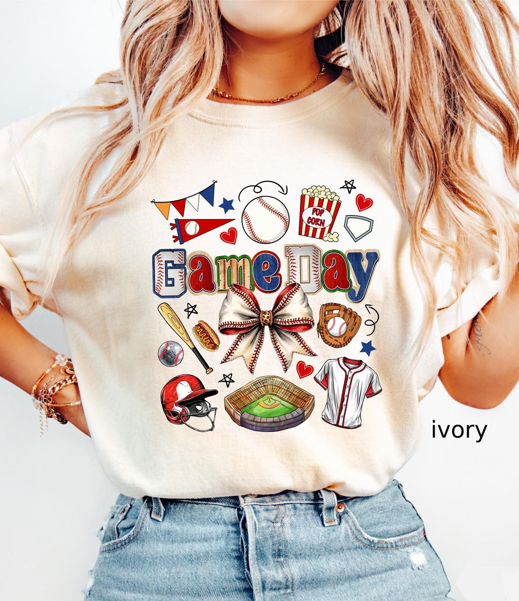 Game Day Baseball Bow Comfort Colors© Shirt: Ballpark Mama Shirt, Sport Game Day Mom Shirt, Baseball Season Tee, Baseball Lover Gift