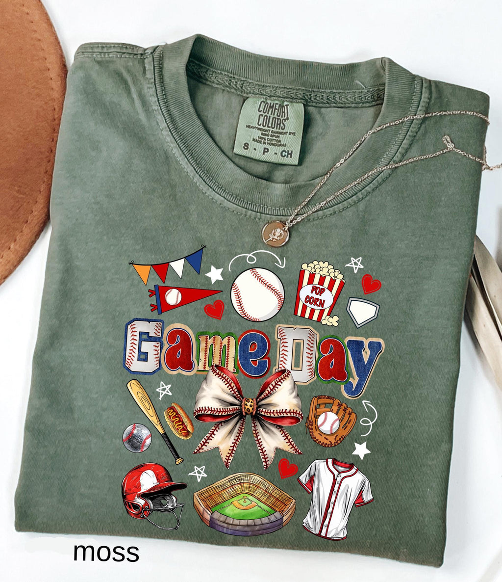 Game Day Baseball Bow Comfort Colors© Shirt: Ballpark Mama Shirt, Sport Game Day Mom Shirt, Baseball Season Tee, Baseball Lover Gift
