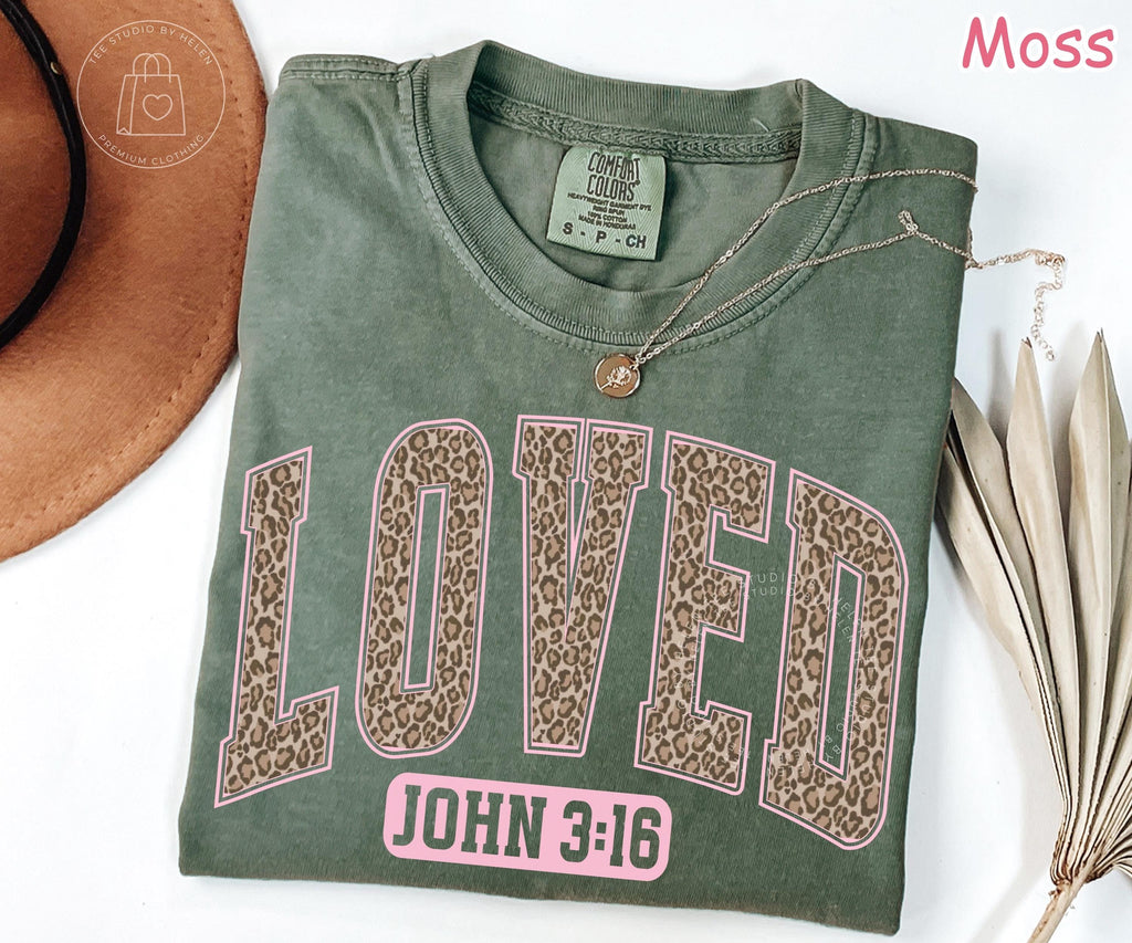 Comfort Colors® Christian Valentine Shirt, Leopard Print Faith Valentines Shirt, Loved John 3:16 Shirt, Religious Women Gift, Bible Verse