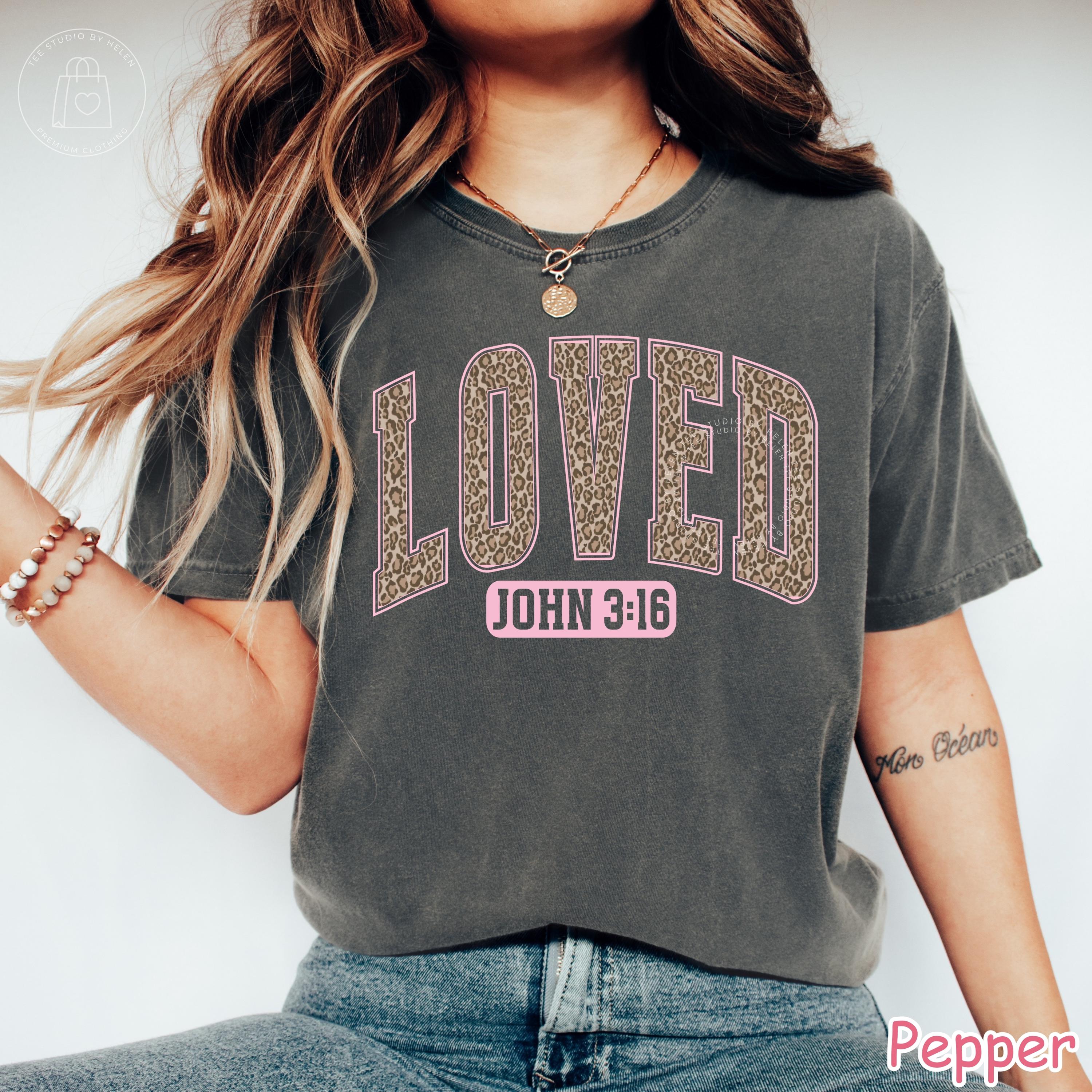 Comfort Colors® Christian Valentine Shirt, Leopard Print Faith Valentines Shirt, Loved John 3:16 Shirt, Religious Women Gift, Bible Verse