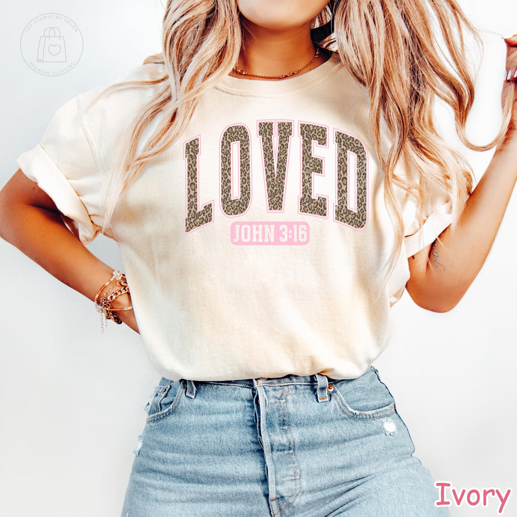 Comfort Colors® Christian Valentine Shirt, Leopard Print Faith Valentines Shirt, Loved John 3:16 Shirt, Religious Women Gift, Bible Verse