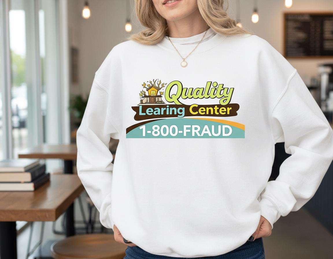 Quality Learning Center 1 800 Fraud Tshirt, Funny Meme Hoodie, Parody Sweatshirt, Sarcastic Gag Gift, Retro Ironic Top, Humor Graphic Tee