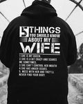 5 Things About My Wife Shirt, Funny Husband Hoodie, Crazy Wife Sweatshirt, Scares Me Sometimes, Marriage Humor Gift, Rude Mens Graphic Tee