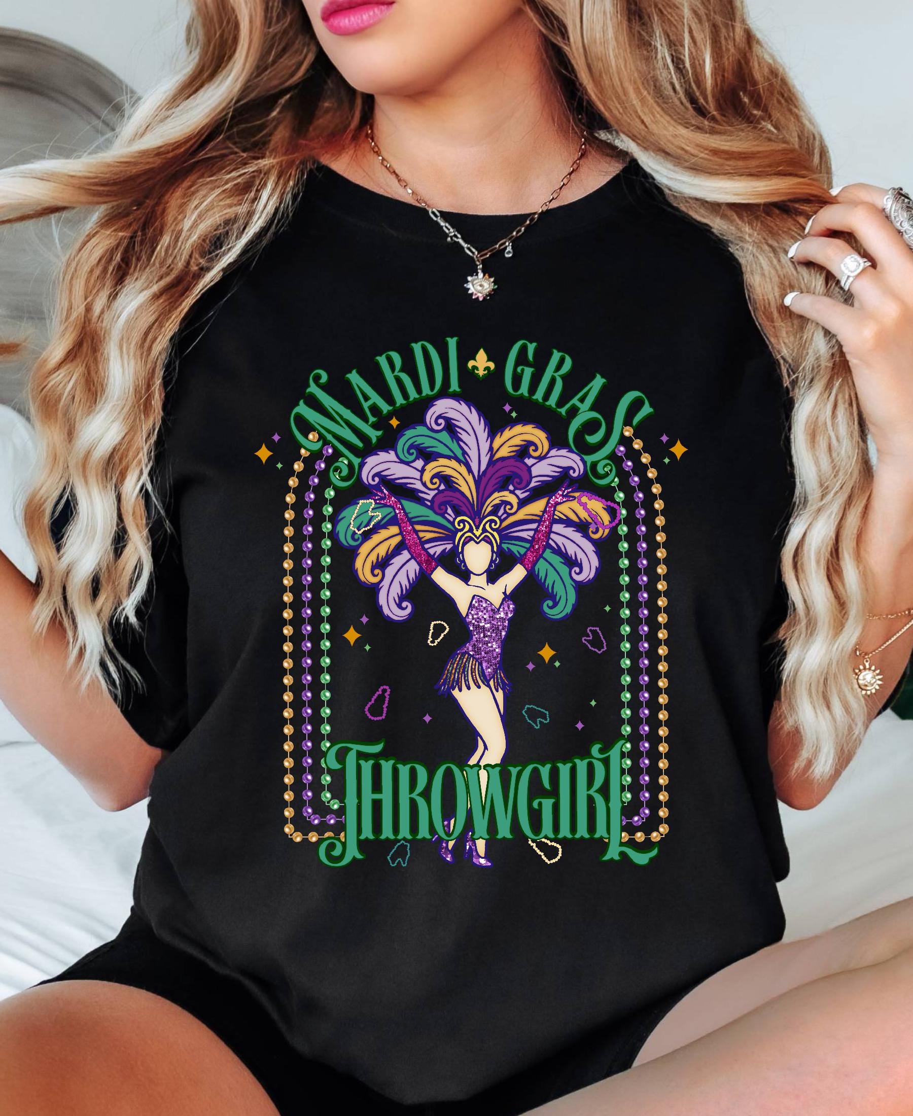 Comfort Colors© Mardi Gras Throwgirl Shirt: Happy Mardi Gras Women Tee Gift her Festival Girl Gift