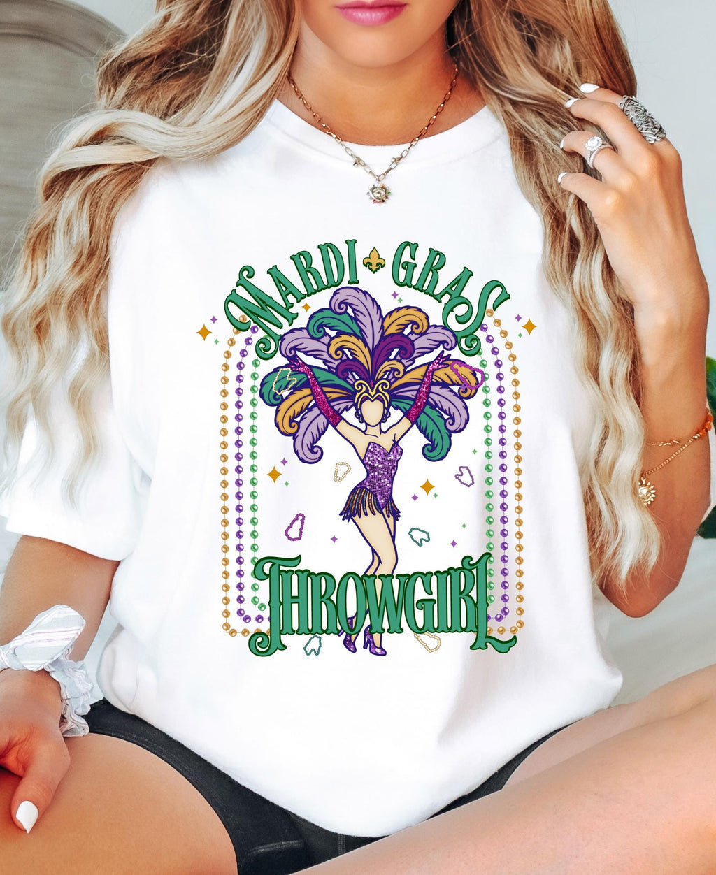 Comfort Colors© Mardi Gras Throwgirl Shirt: Happy Mardi Gras Women Tee Gift her Festival Girl Gift