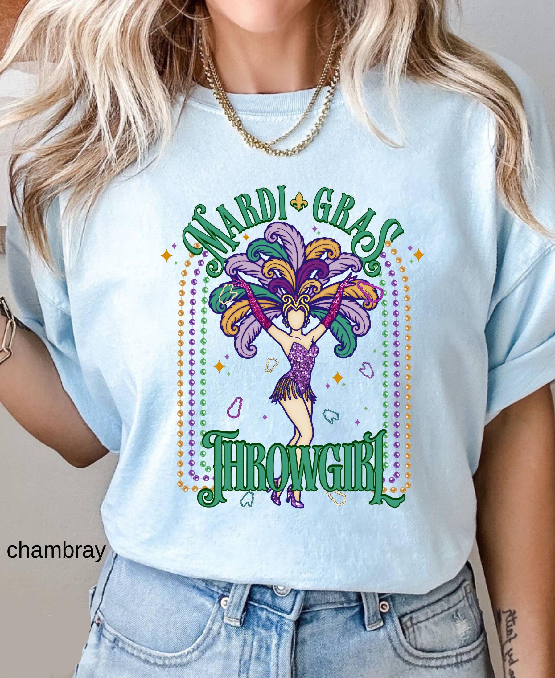 Comfort Colors© Mardi Gras Throwgirl Shirt: Happy Mardi Gras Women Tee Gift her Festival Girl Gift
