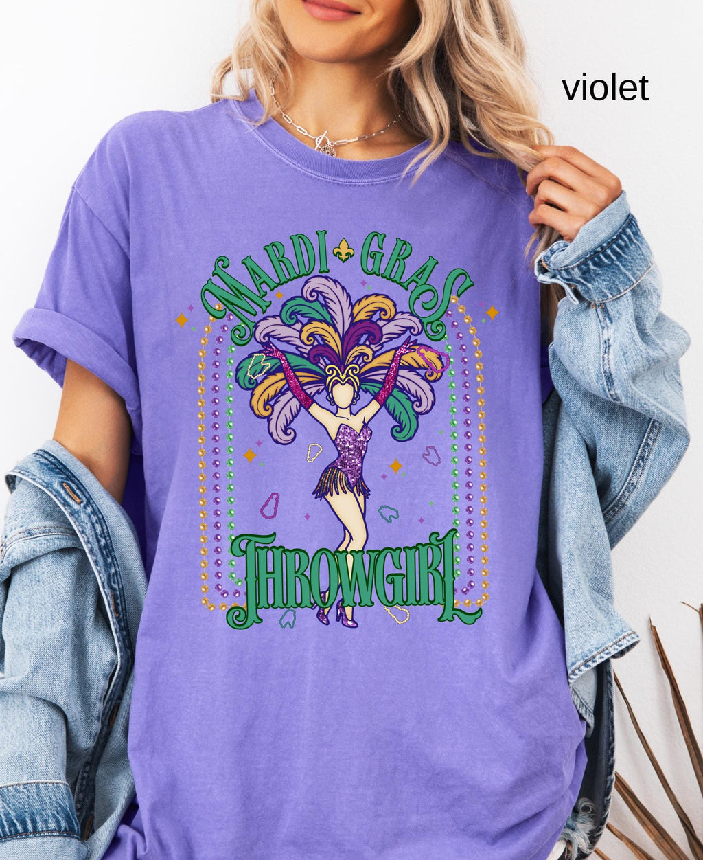 Comfort Colors© Mardi Gras Throwgirl Shirt: Happy Mardi Gras Women Tee Gift her Festival Girl Gift