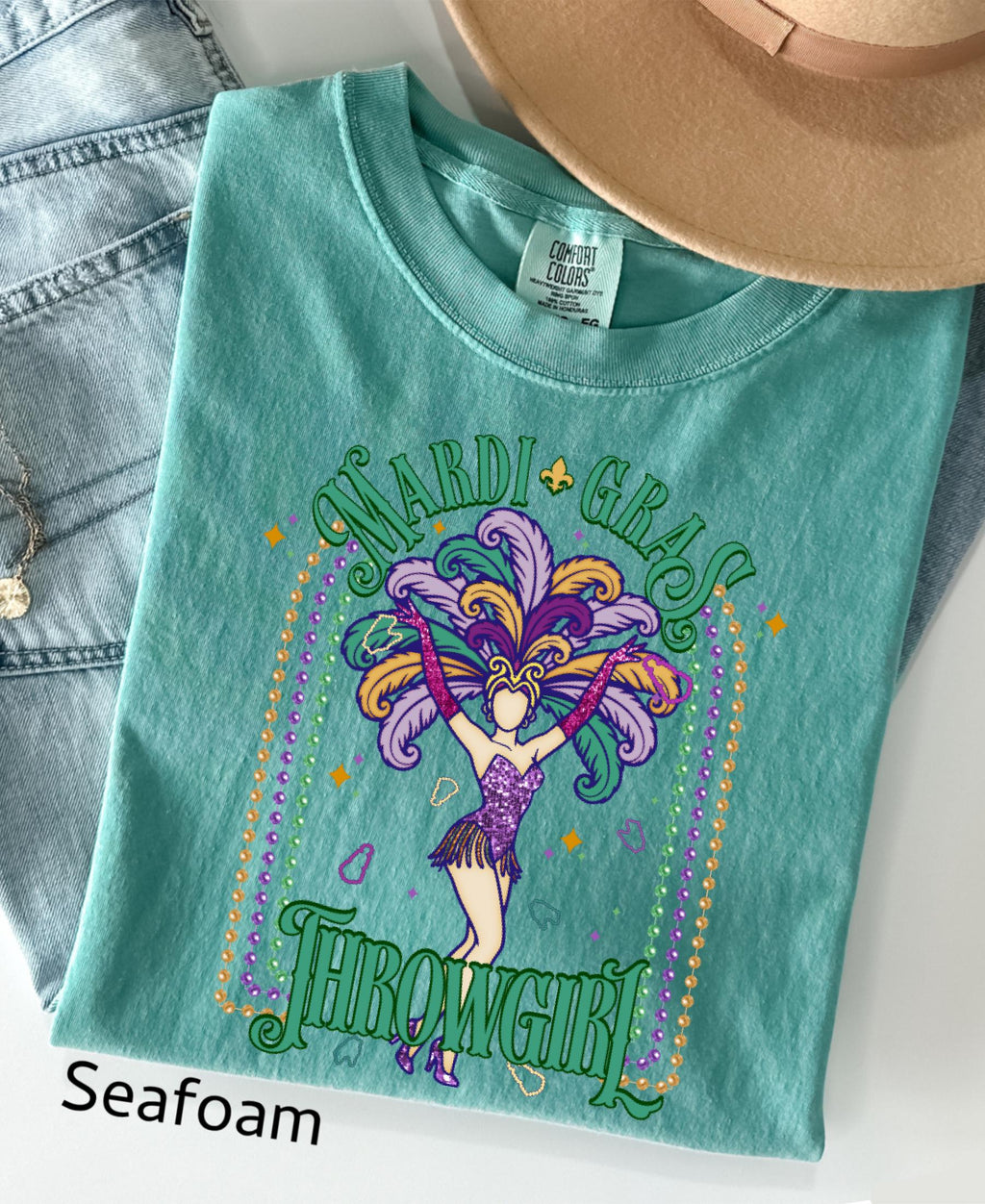 Comfort Colors© Mardi Gras Throwgirl Shirt: Happy Mardi Gras Women Tee Gift her Festival Girl Gift