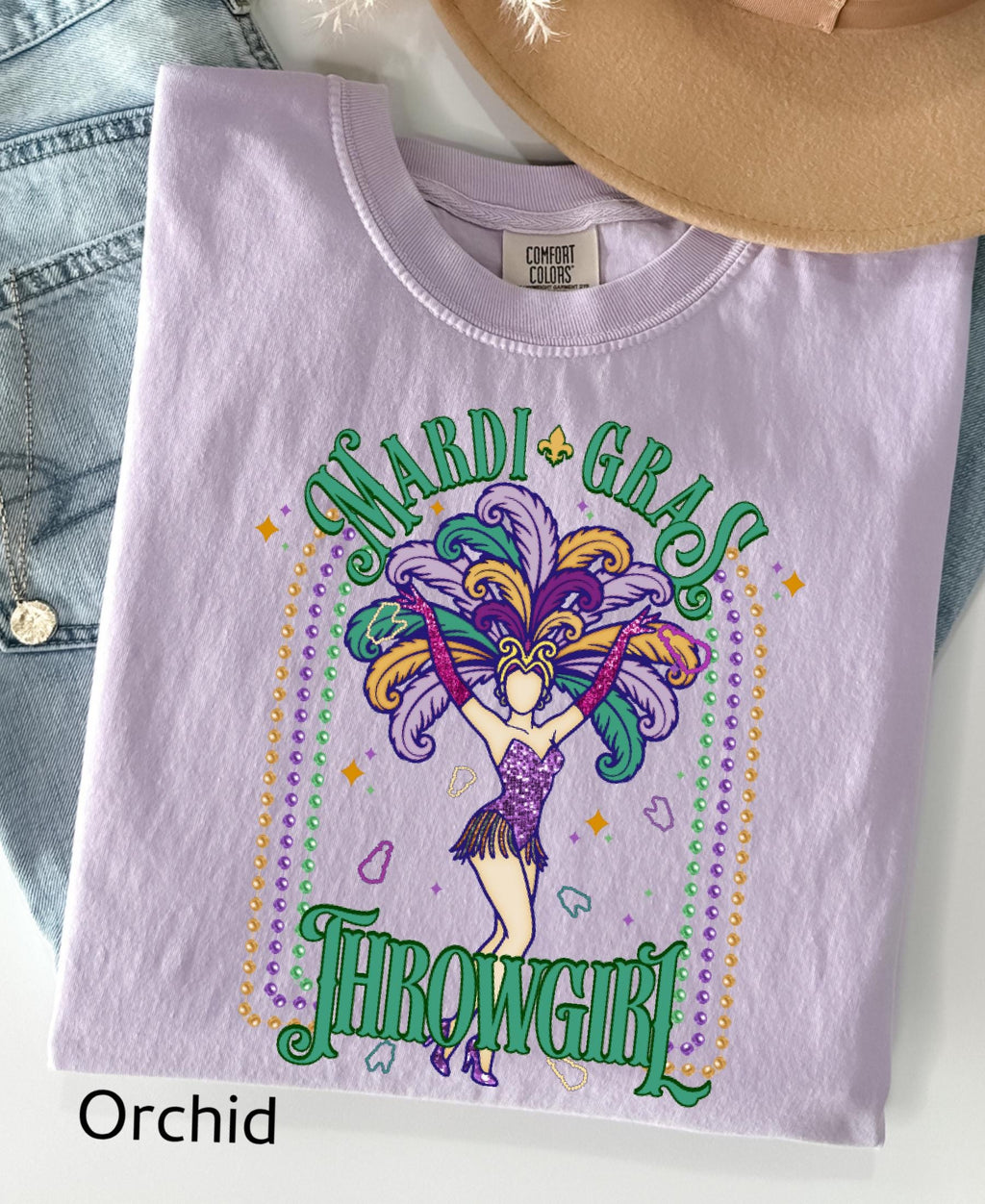 Comfort Colors© Mardi Gras Throwgirl Shirt: Happy Mardi Gras Women Tee Gift her Festival Girl Gift
