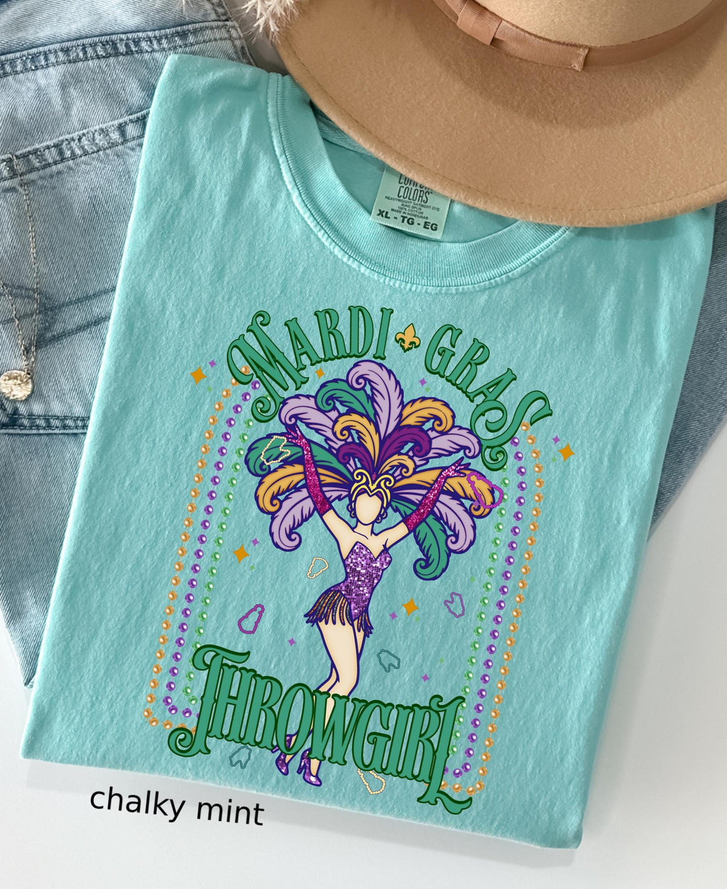 Comfort Colors© Mardi Gras Throwgirl Shirt: Happy Mardi Gras Women Tee Gift her Festival Girl Gift