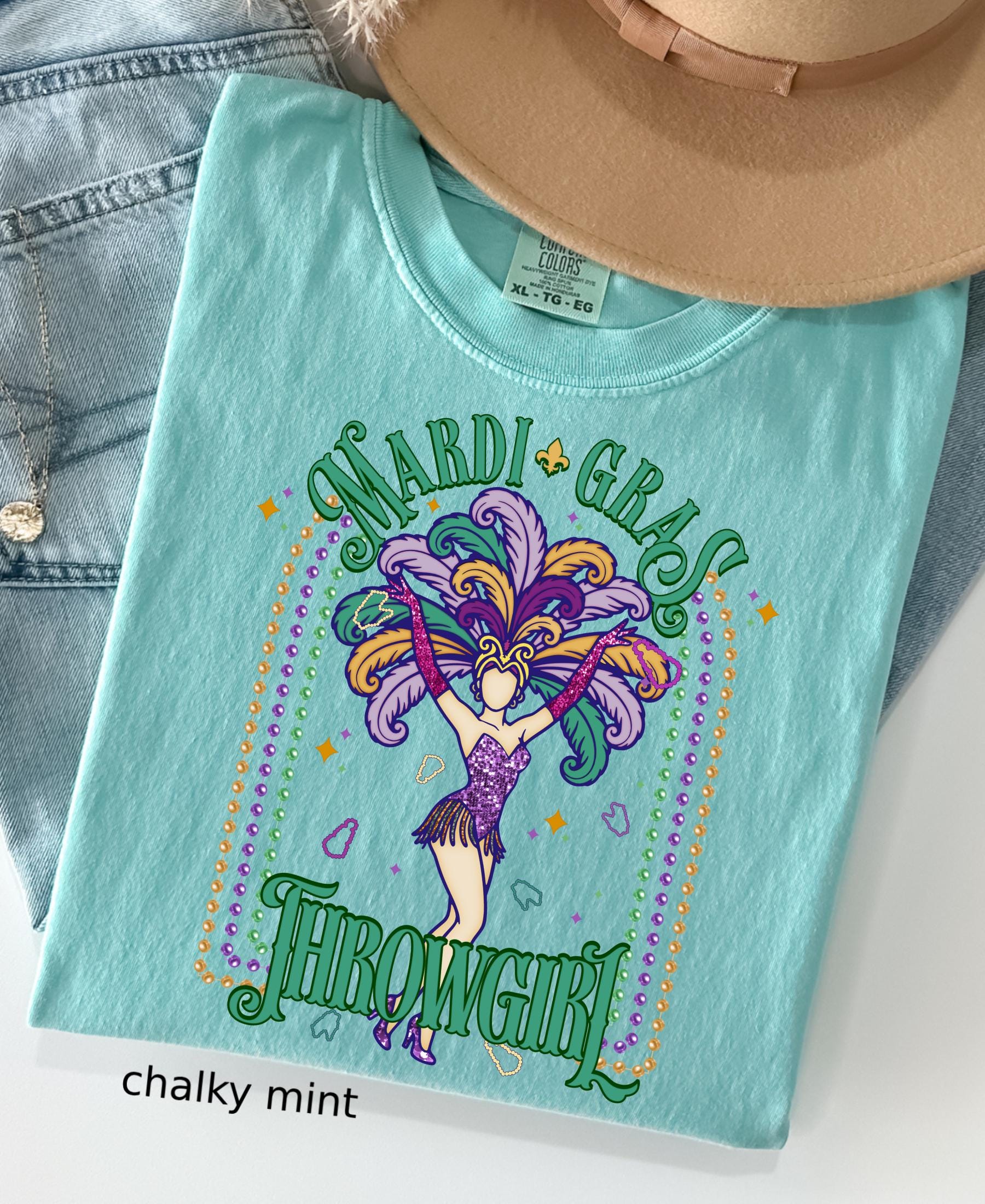 Comfort Colors© Mardi Gras Throwgirl Shirt: Happy Mardi Gras Women Tee Gift her Festival Girl Gift