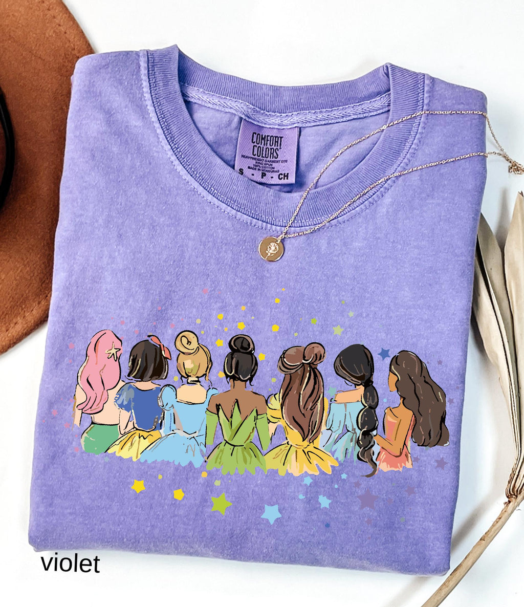 Retro Disney Princess Comfort Colors© Shirt: Watercolor Princess Tee, Disneyland Girly Trip Gift