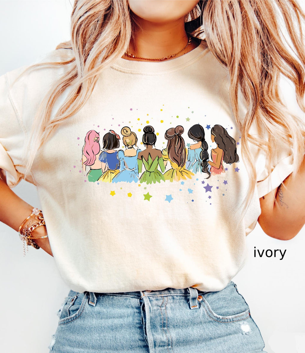 Retro Disney Princess Comfort Colors© Shirt: Watercolor Princess Tee, Disneyland Girly Trip Gift