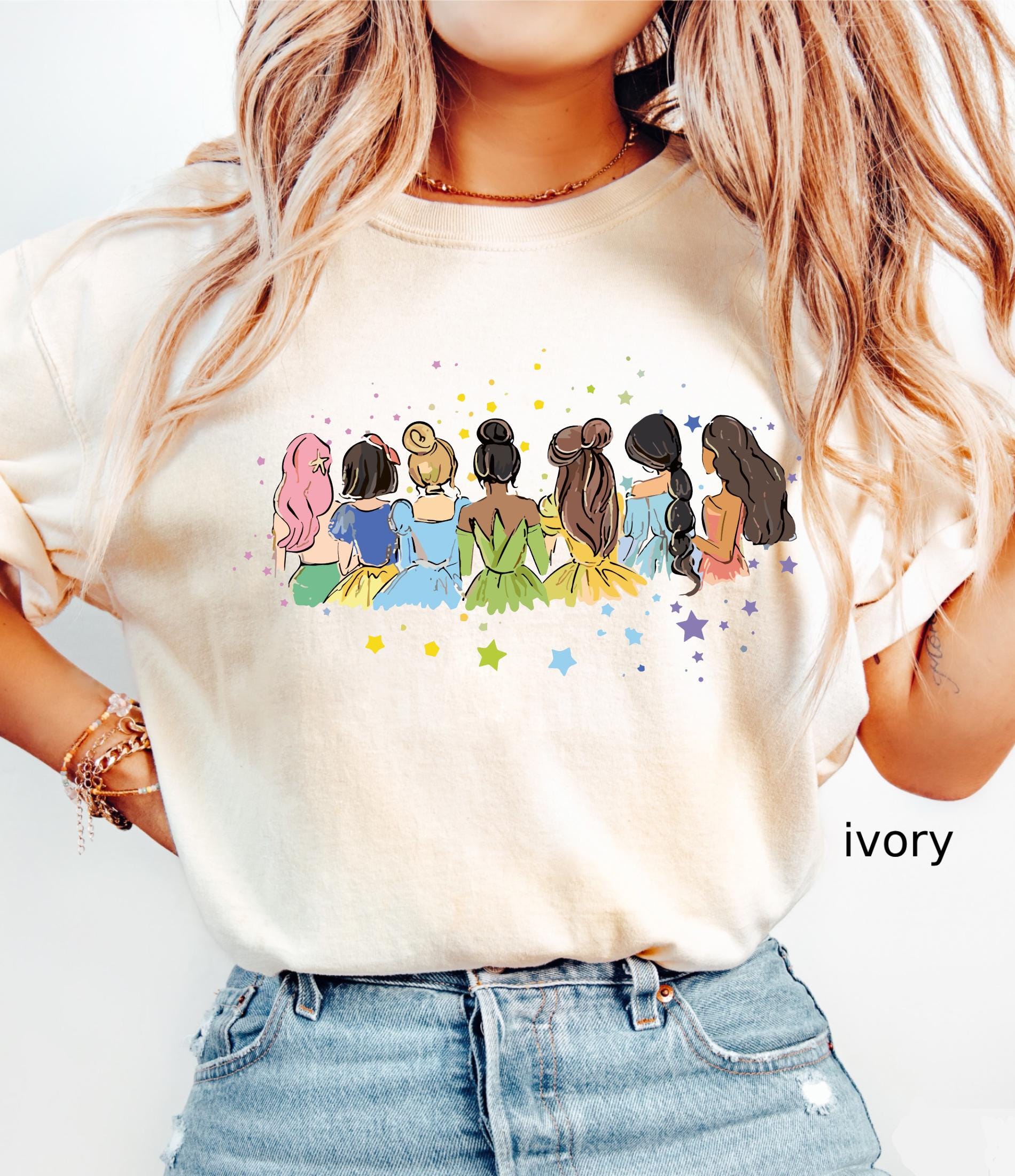 Retro Disney Princess Comfort Colors© Shirt: Watercolor Princess Tee, Disneyland Girly Trip Gift