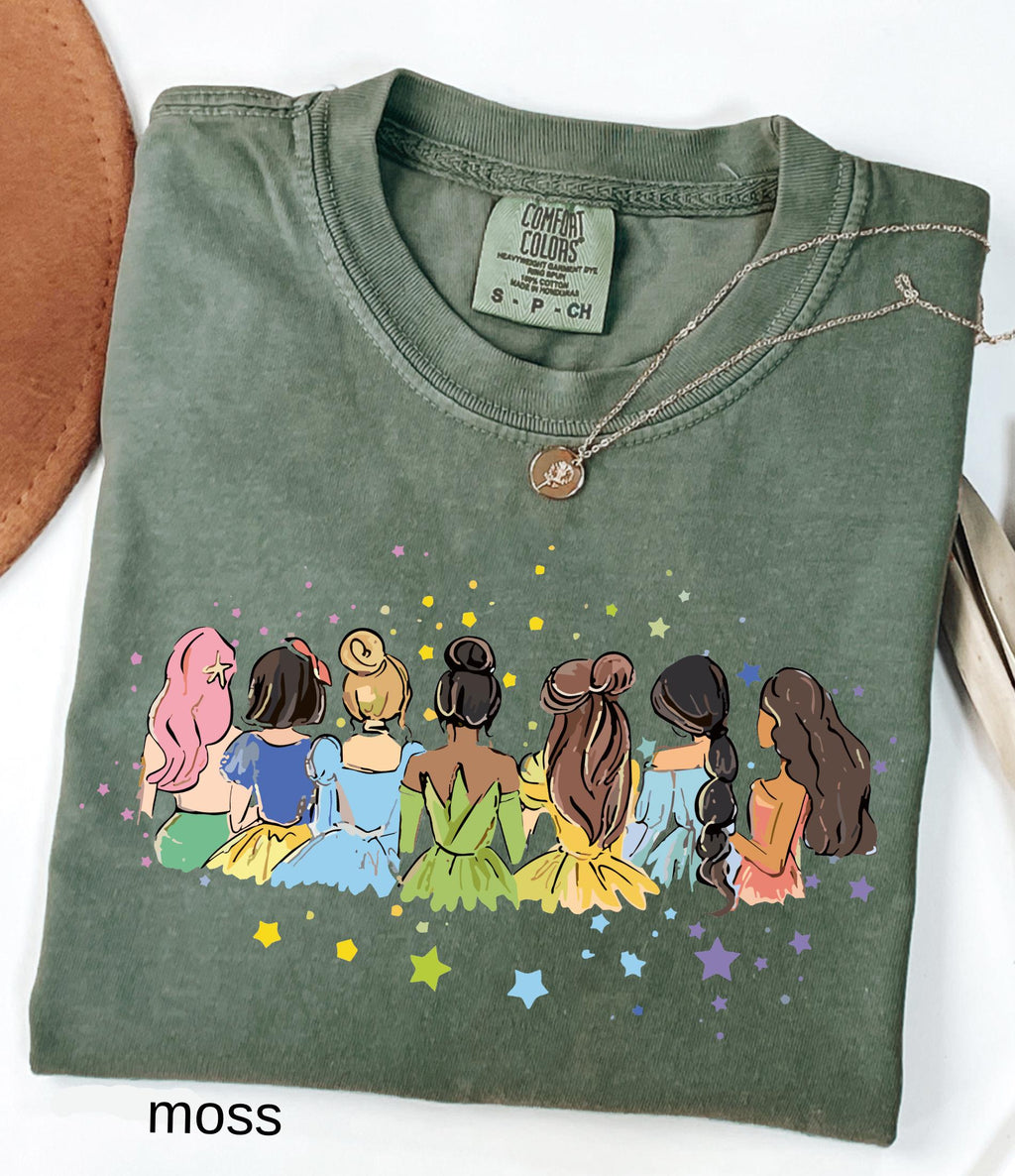 Retro Disney Princess Comfort Colors© Shirt: Watercolor Princess Tee, Disneyland Girly Trip Gift