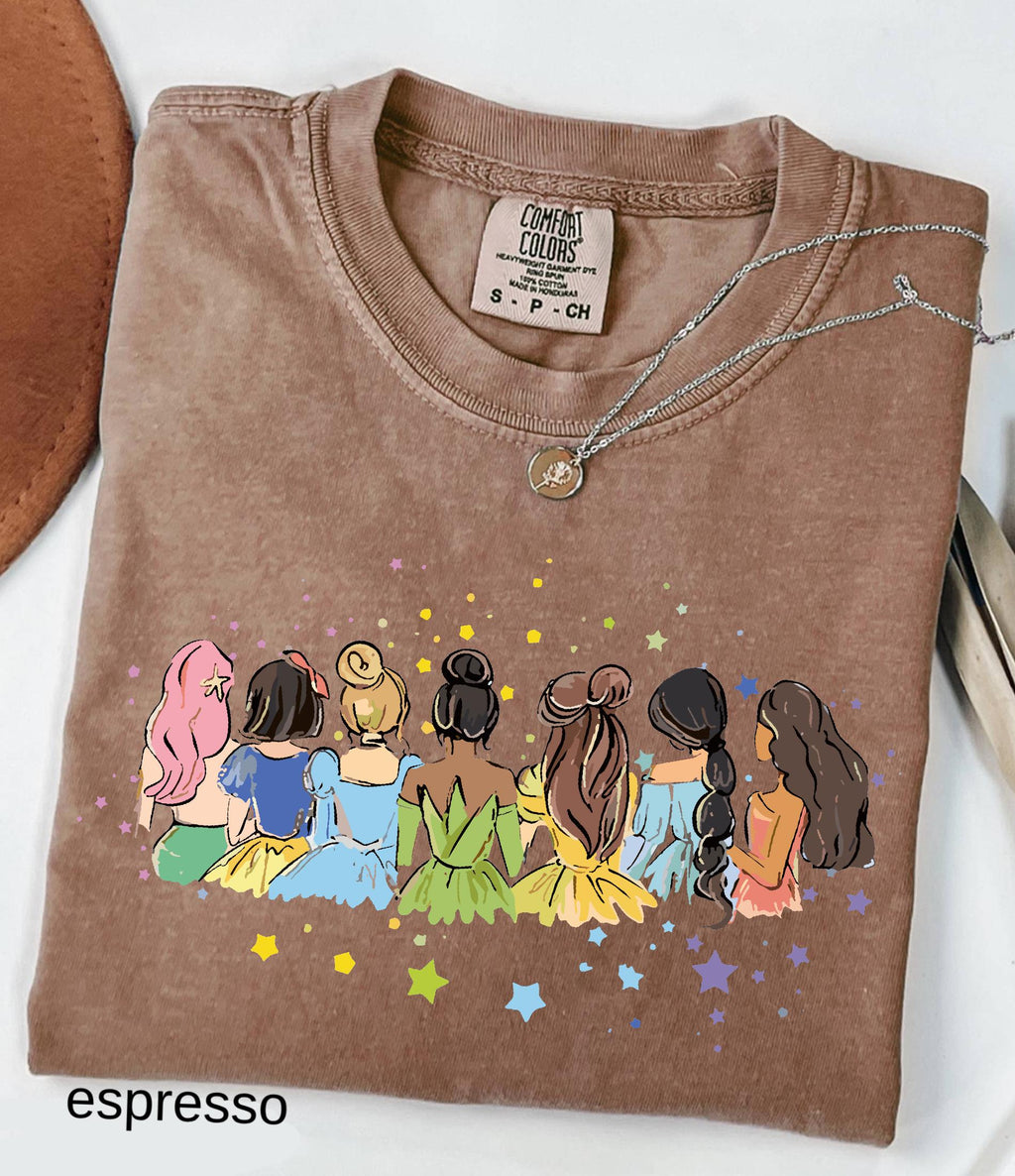 Retro Disney Princess Comfort Colors© Shirt: Watercolor Princess Tee, Disneyland Girly Trip Gift